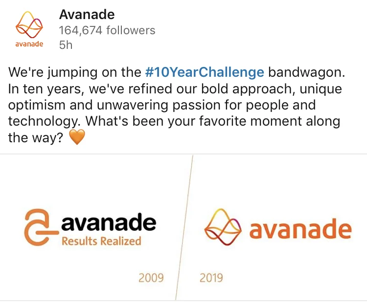 The Avanade Trendjacking #10YearChallenge on LinkedIn.