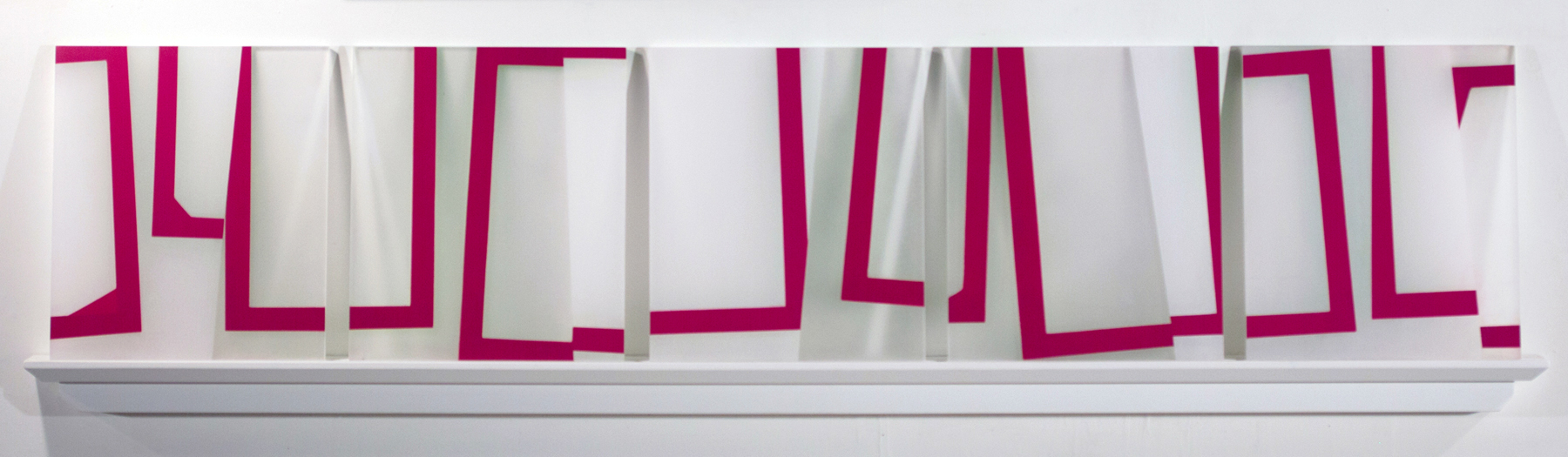 Jump Cut K1, 17.5 x 72 x 3 inches / 44.5 x 182.9 x 7.6 cm, 5 panels, acrylic on plexiglass on shelf, 2018