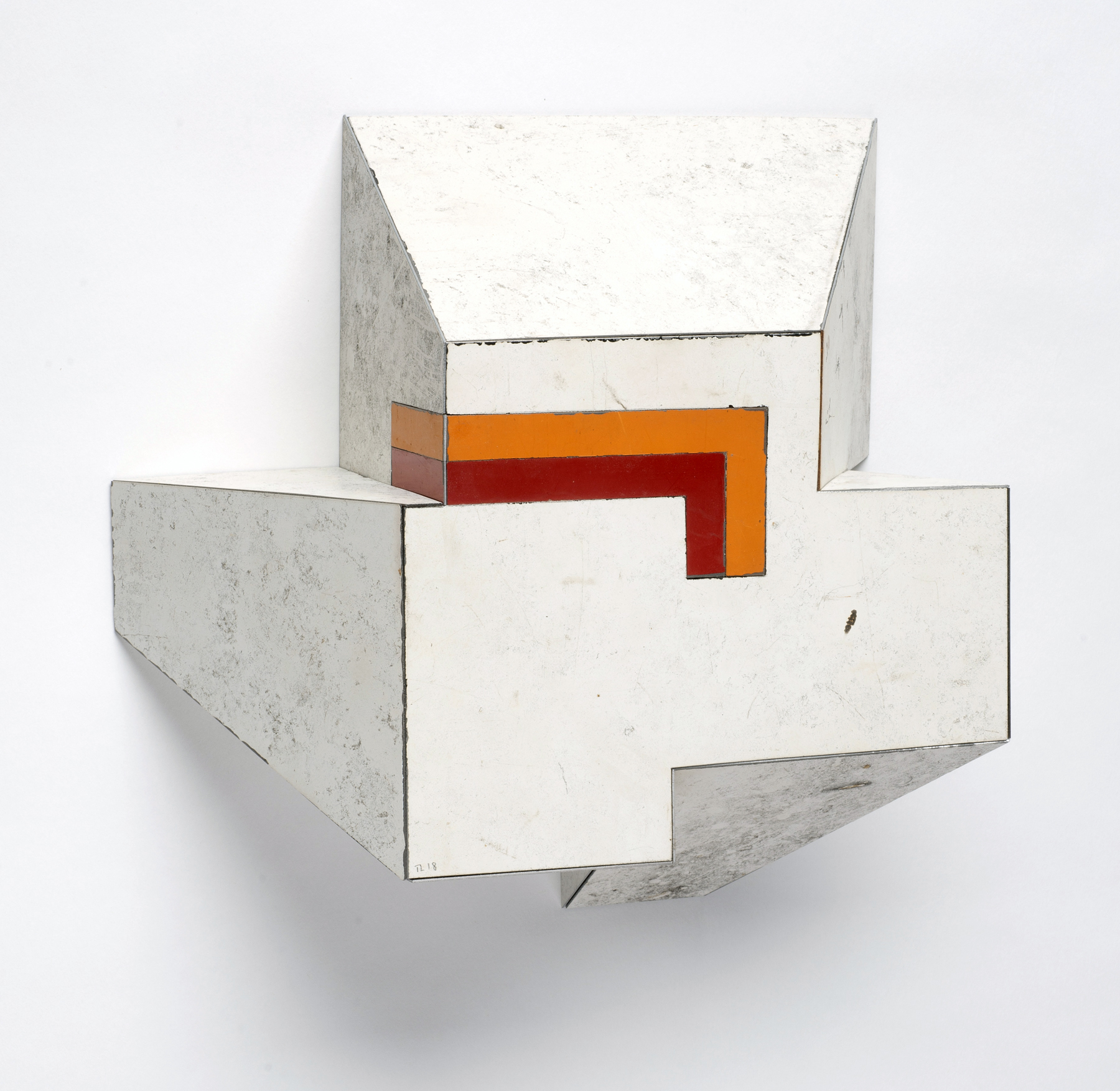 Almost Candid, 10.5 x 10 x 4.25 inches / 26.7 x 25.4 x 10.8 cm, salvage steel, marine-grade plywood, silicone, vulcanized rubber, hardware, 2018