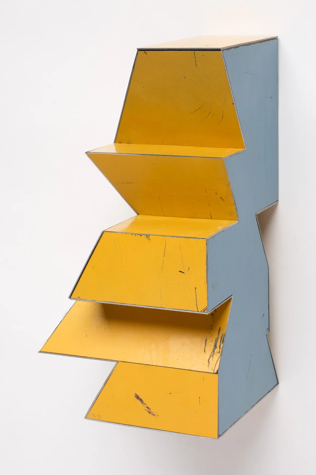 False Fact, 8 x 4.25 x 4.25 inches / 20.3 x 10.8 x 10.8 cm, salvage steel, marine-grade plywood, silicone, vulcanized rubber, hardware, 2018