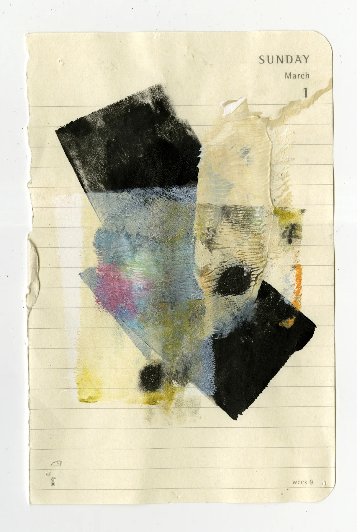 RITA BERNSTEIN | Diary Page (March 1), 5.5 x 3.5 inches / 14 x 8.9 cm, oil, charcoal, graphite on paper, 2018