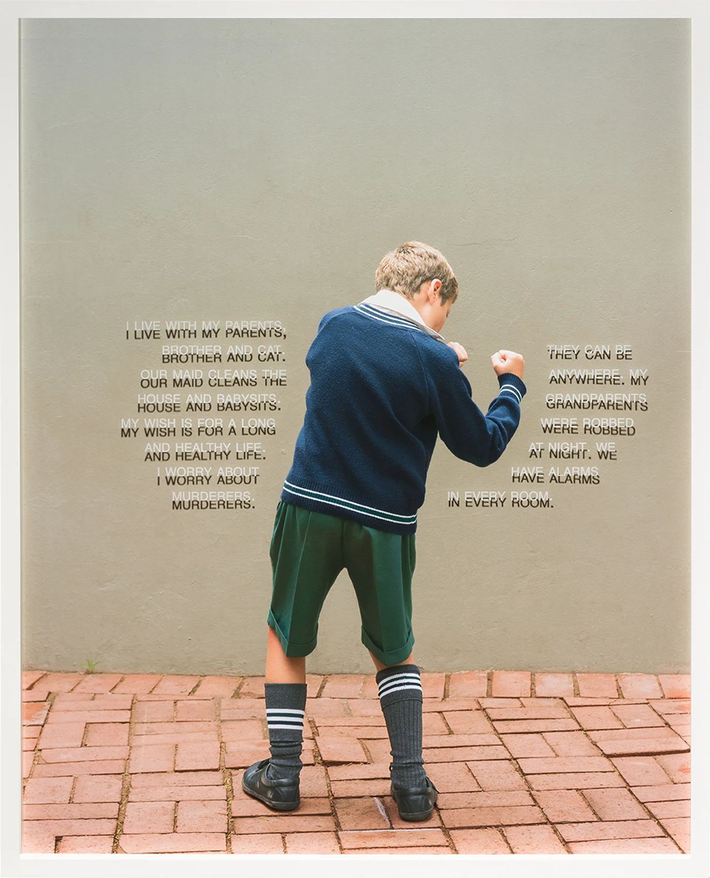 Fourth Grade - Every Room (South Africa: Public School), 31.25 x 25 inches / 79.4 x 63.5 cm, framed shadow box, archival pigment print - text printed on plexi-glass, edition 1/7, 2018