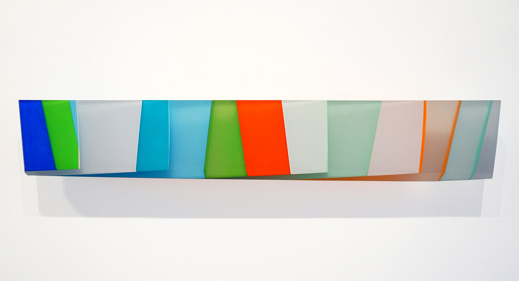 Retrofitted Sky Shim, 8 x 48.75 inches / 20.3 x 123.8 cm, mixed media on hand cut Lucite, 2019