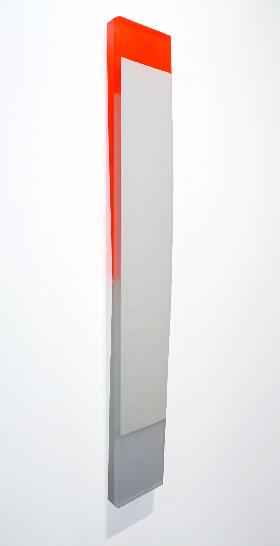 Nether and Surface (side view), 49 x 6.75 inches / 124.5 x 17.1 cm, mixed media on hand cut Lucite, 2019