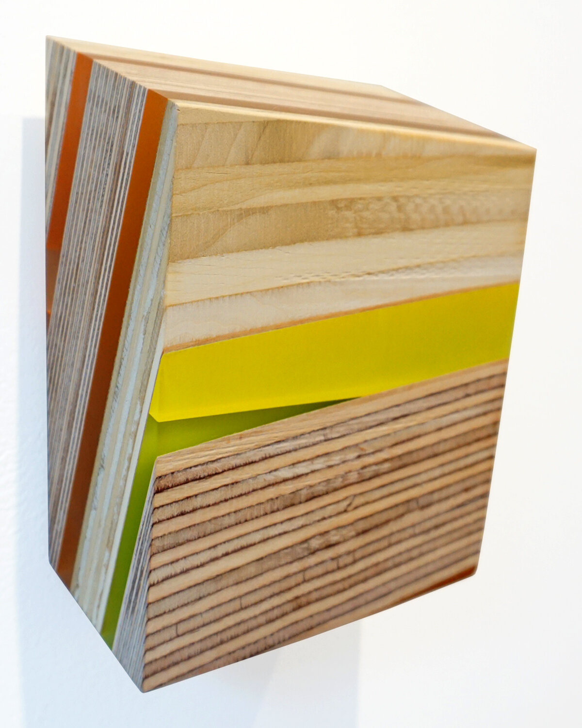 Pyrite Paisley Series: In Yellow (side view), 9.75 x 7.125 x 4 inches / 24.8 x 18.1 x 10.2 cm, mixed media on various plywoods and Lucite, 2019