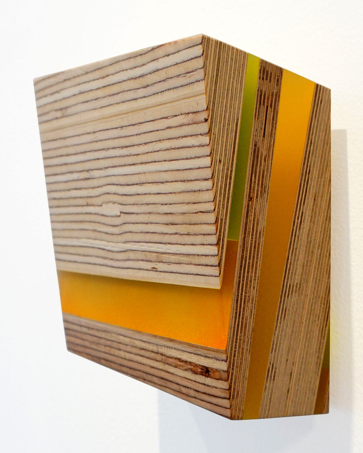 Pyrite Paisley Series: Golden (side view), 9.5 x 7 x 4 inches / 24.1 x 17.8 x 10.2 cm, mixed media on various plywoods and Lucite, 2019