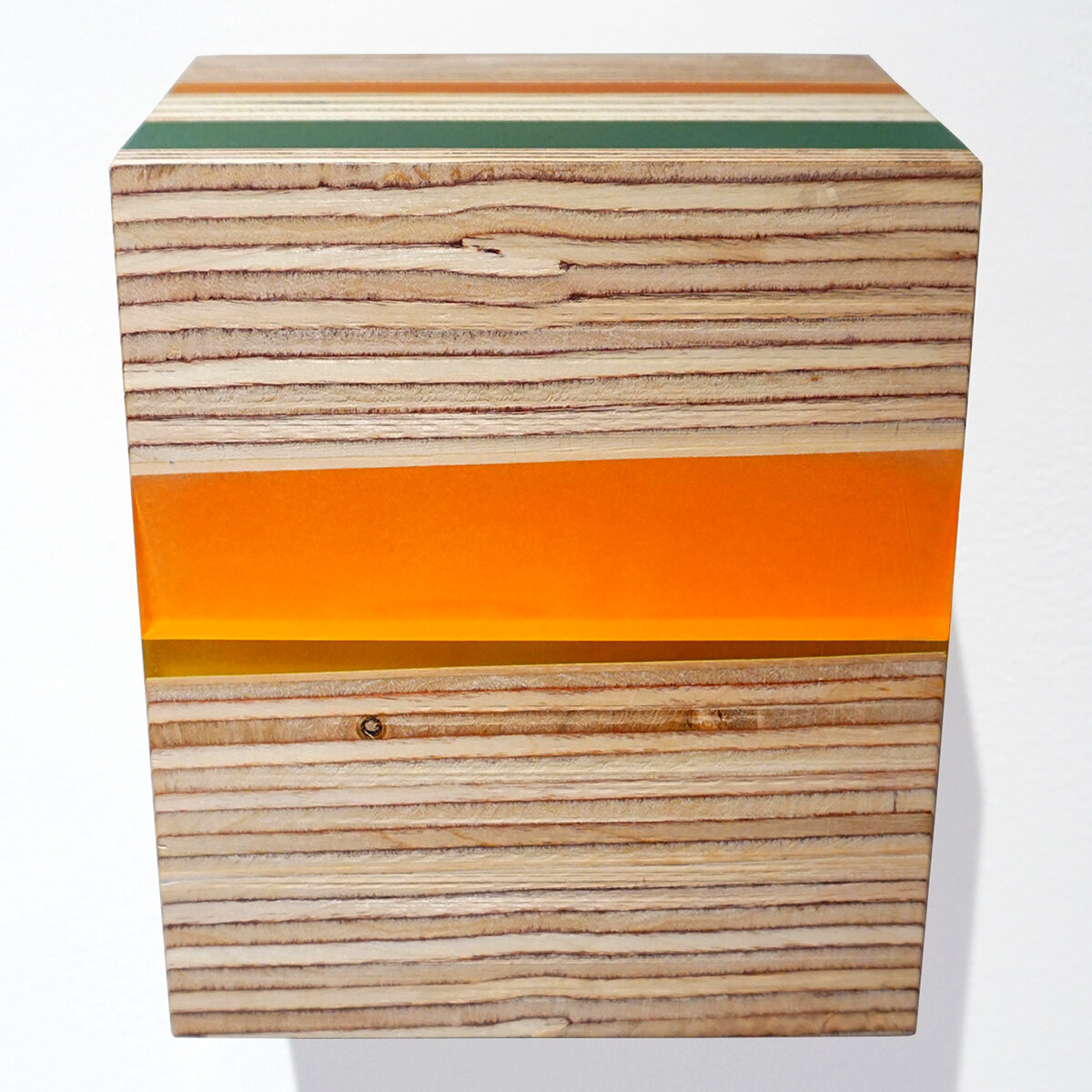 Pyrite Paisley Series: Oblique Orange, 9.5 x 7 x 4 inches / 24.1 x 17.8 x 10.2 cm, mixed media on various plywoods and Lucite, 2019