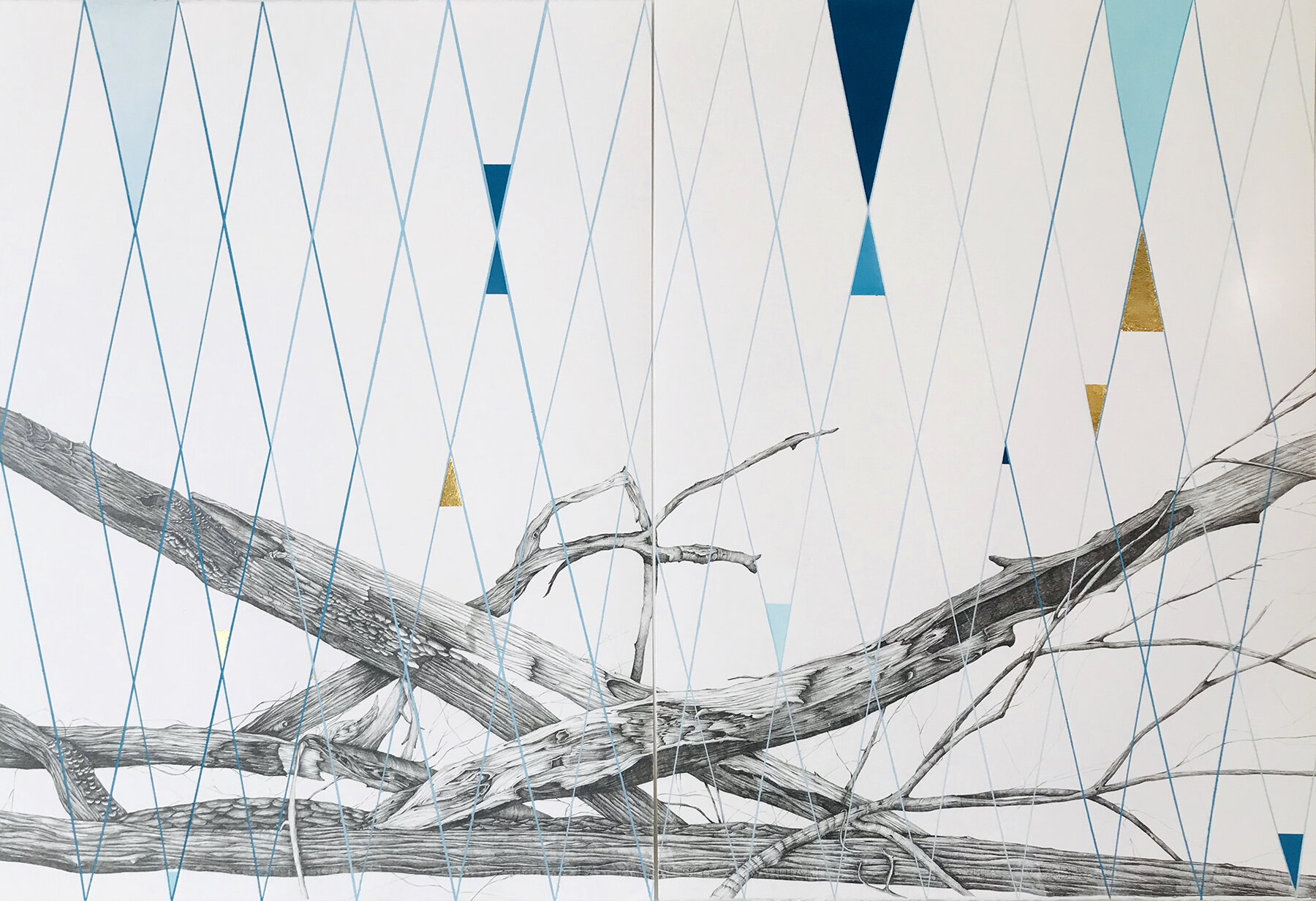 KIKI GAFFNEY | Variations, 30 x 45 inches / 76.2 x 114.3 cm, acrylic, graphite, gold leaf on paper, 2020