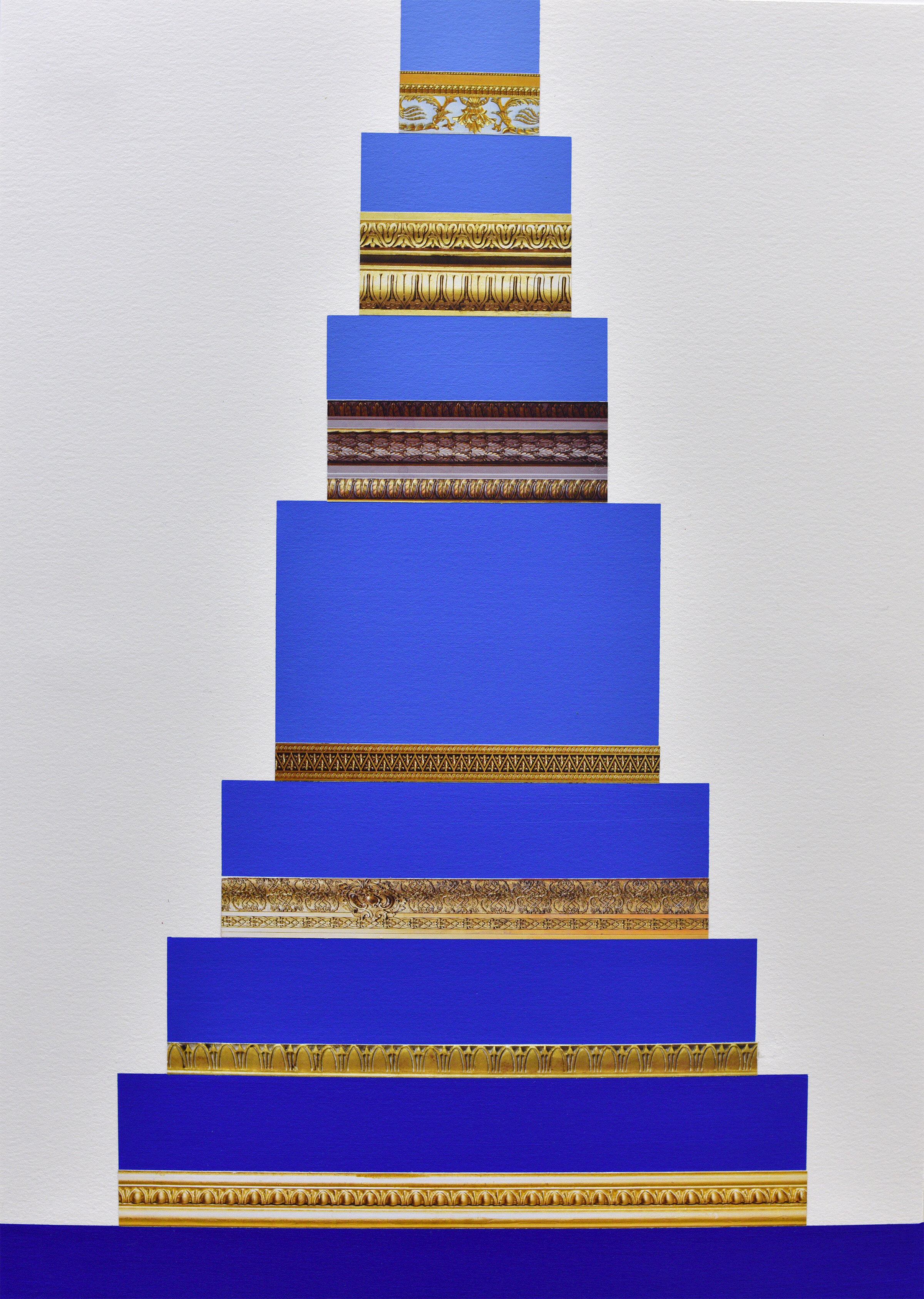 TRIM VOID (BLUE STACK), 19 x 13.5 inches / 48.2 x 34.2 cm, oil stick and collage on paper, 2020
