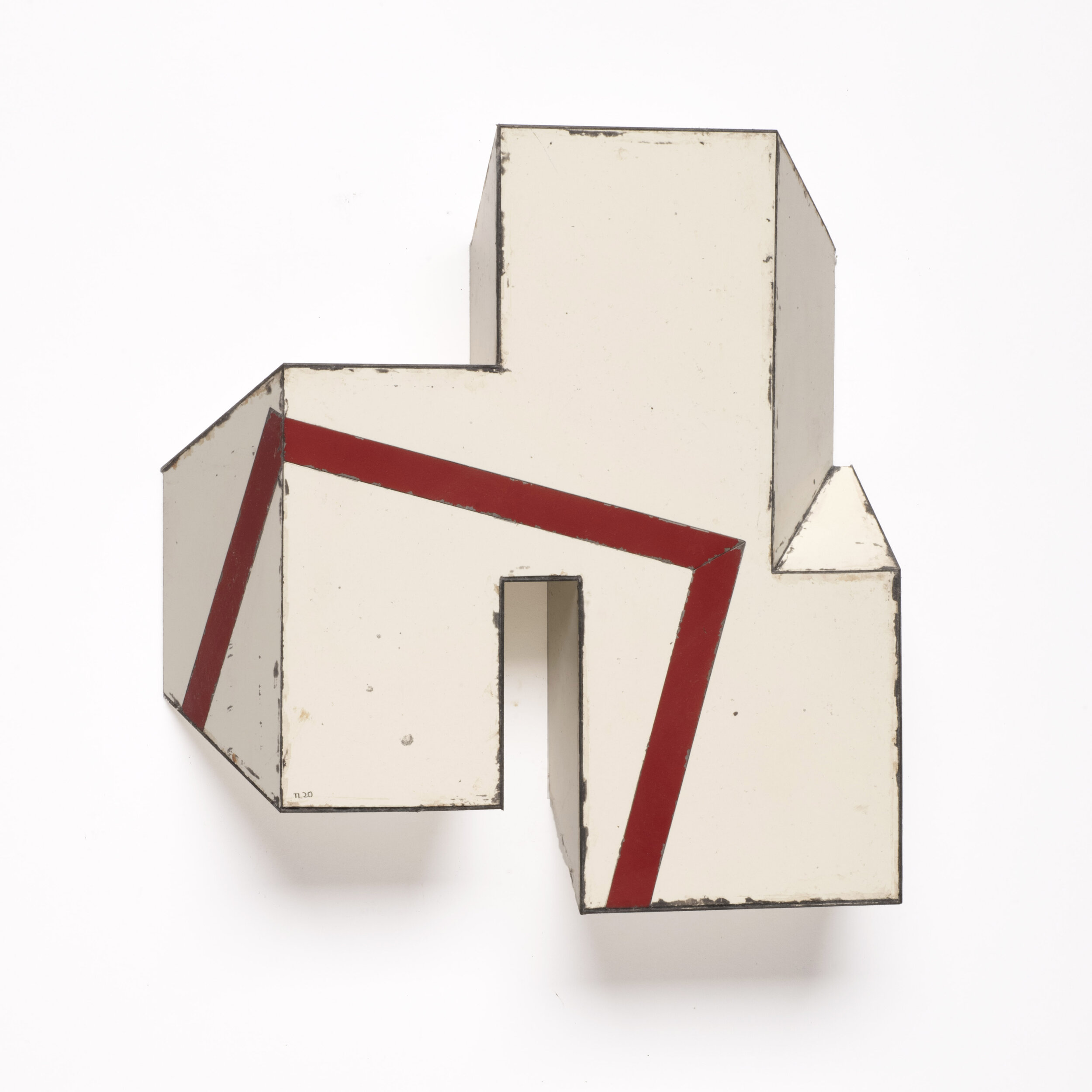 BOXED OUT | 9.5 x 9 x 2.25 in / 24 x 23 x 5.75 cm, salvage steel, marine-grade plywood, silicone, vulcanized rubber, hardware, 2020