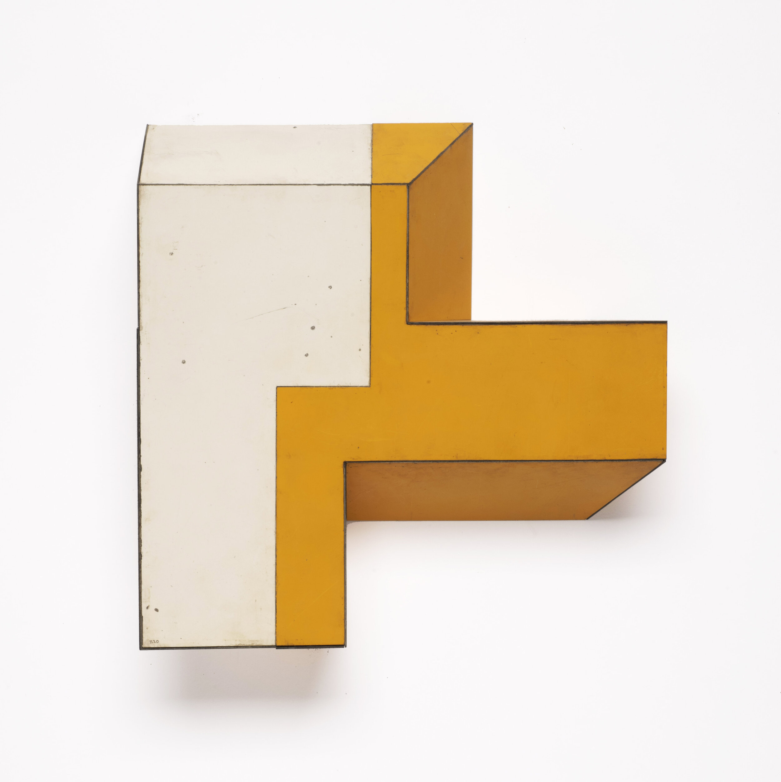 LARGER HALF | 10 x 10 x 2.25 in / 25.5 x 25.5 x 5.75 cm, salvage steel, marine-grade plywood, silicone, vulcanized rubber, hardware, 2020