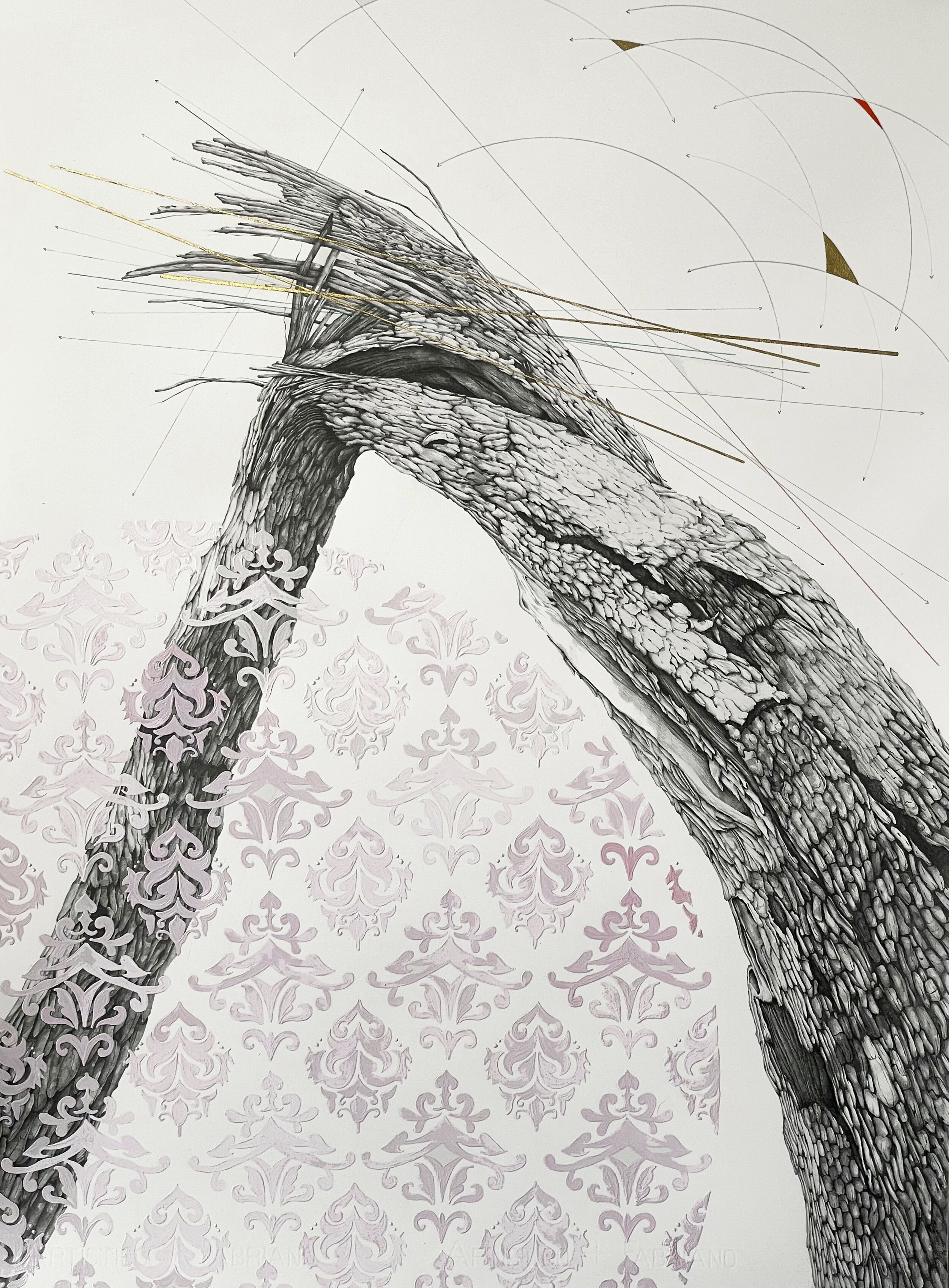 KIKI GAFFNEY | Geometry, 22 x 30 inches / 56 x 76 cm, acrylic, graphite, gold leaf, colored pencil on paper, 2021