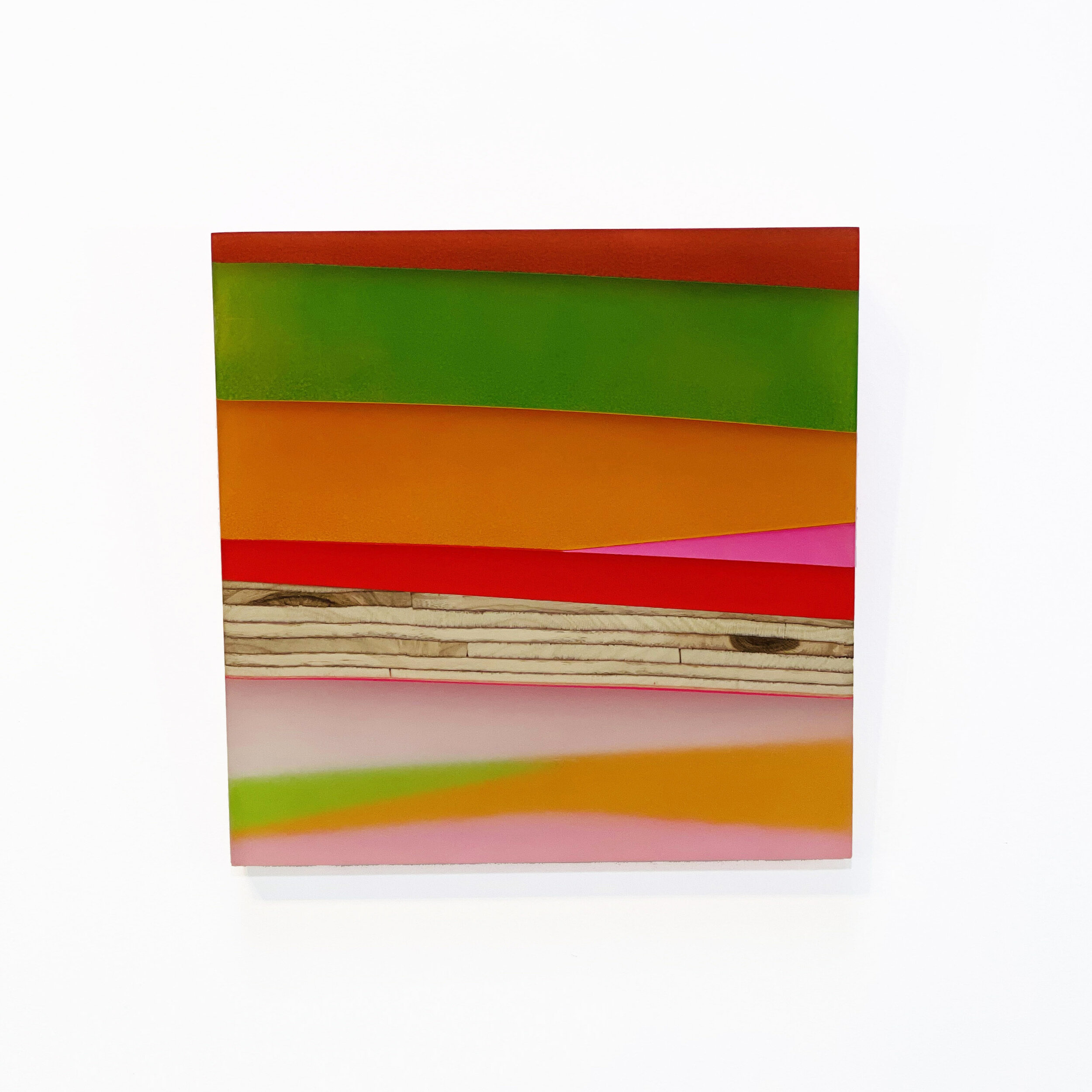 MICHELLE BENOIT | Evenfall, 11.2 x 11.4 x 3.4 inches / 29.7 x 29 x 8.6 cm, mixed media on hand cut apple-ply and lucite, 2020