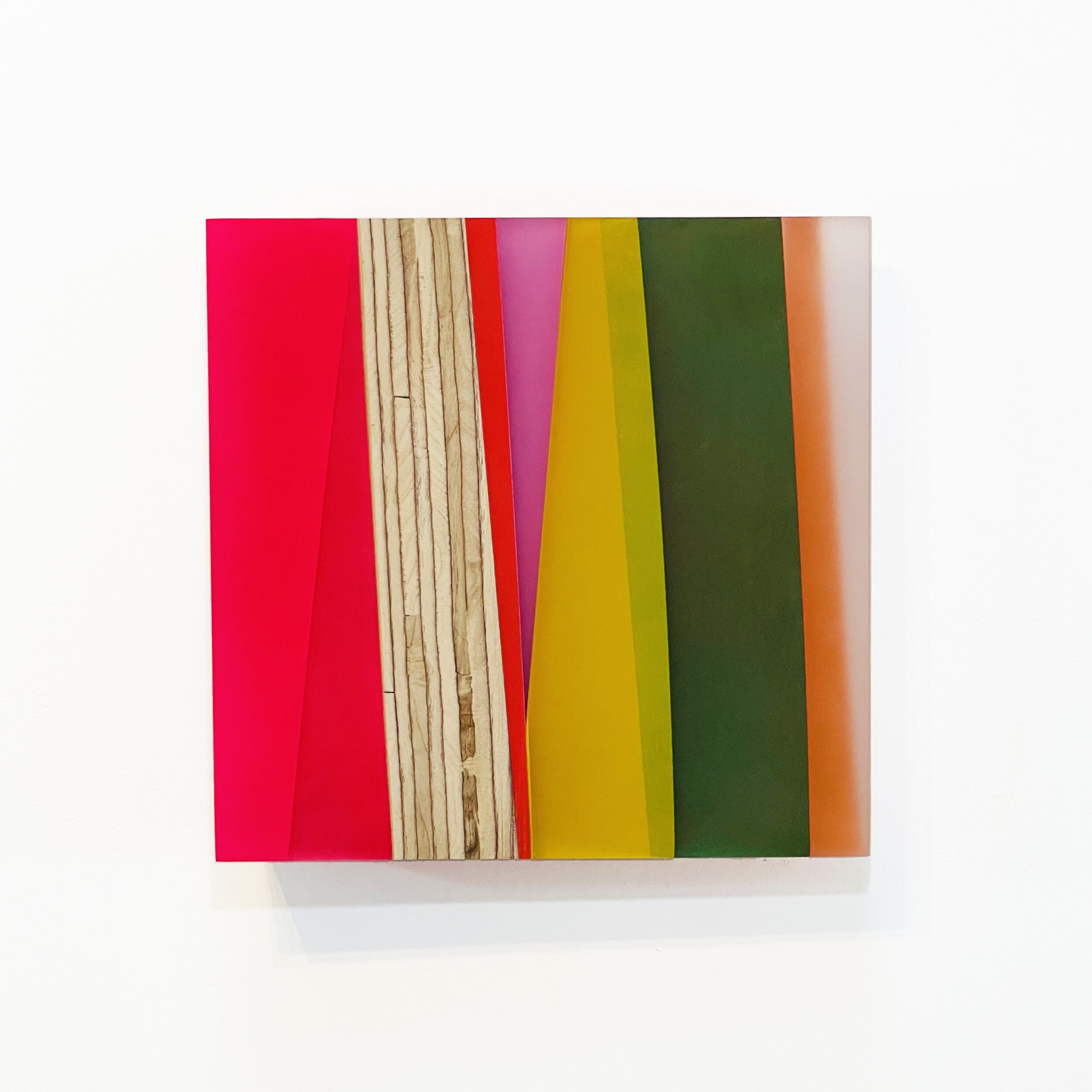 MICHELLE BENOIT | Evenfall West, 11.2 x 11.9 x 3.4 inches / 28.4 x 30.2 x 9 cm, mixed media on hand cut apple-ply and lucite, 2020