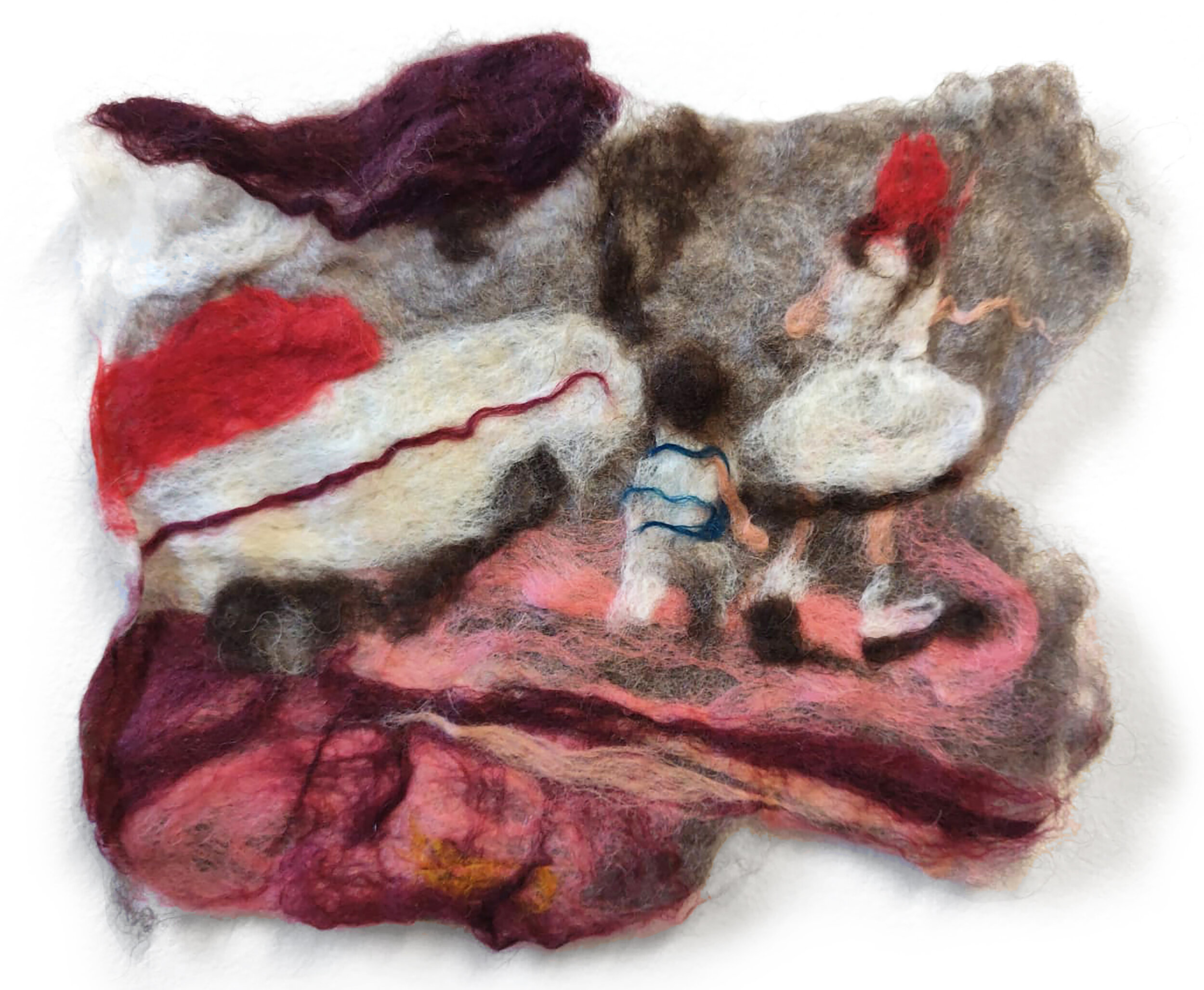 MELISSA JOSEPH | When the Thompsons showed up in a white convertable, 7.5 x 9 x 1 inches / 19 x 23 x 2.5 cm, wet felted wool, 2020