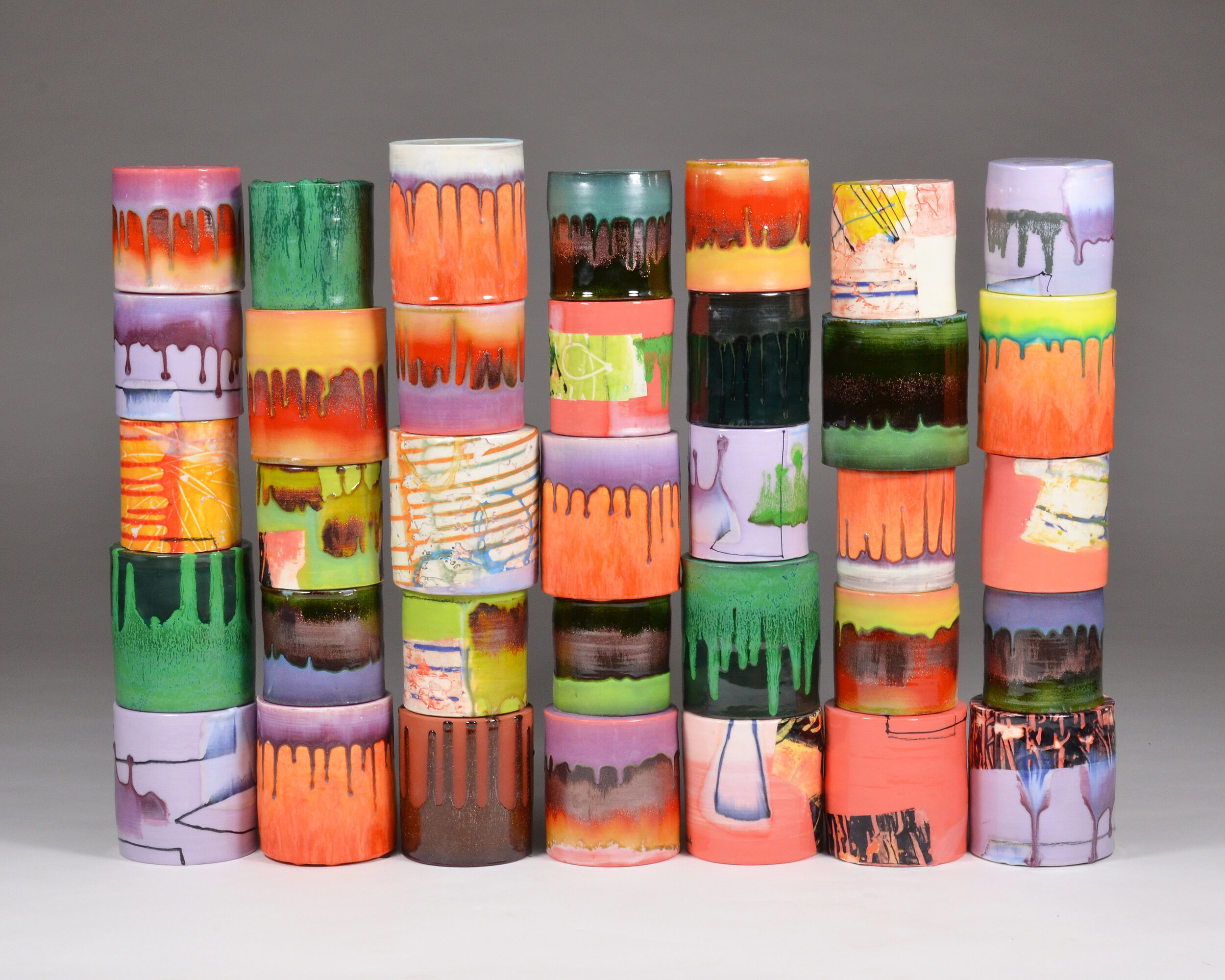 COMPOSITION OF ENCLOSED CYLINDERS | 24 x 38 x 6 inches / 61 x 96.5 x 15 cm, ceramic, glaze, 2017