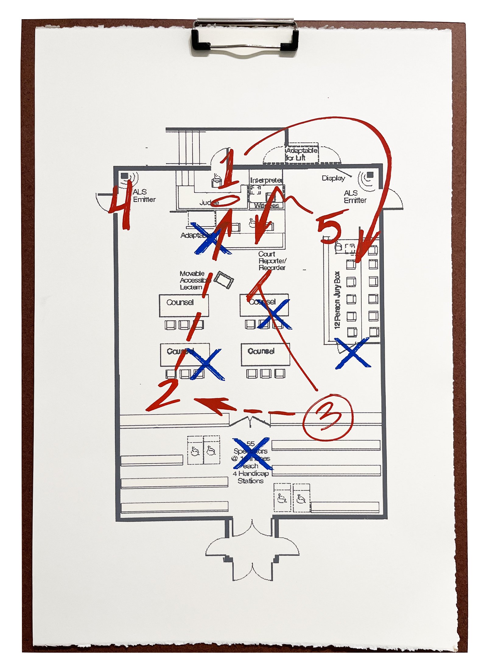 COACH'S PLAYBOOK (W1-3) | 23 x 16 inches / 58.5 x 40.5 cm, screenprint on paper, clipboard, 2022