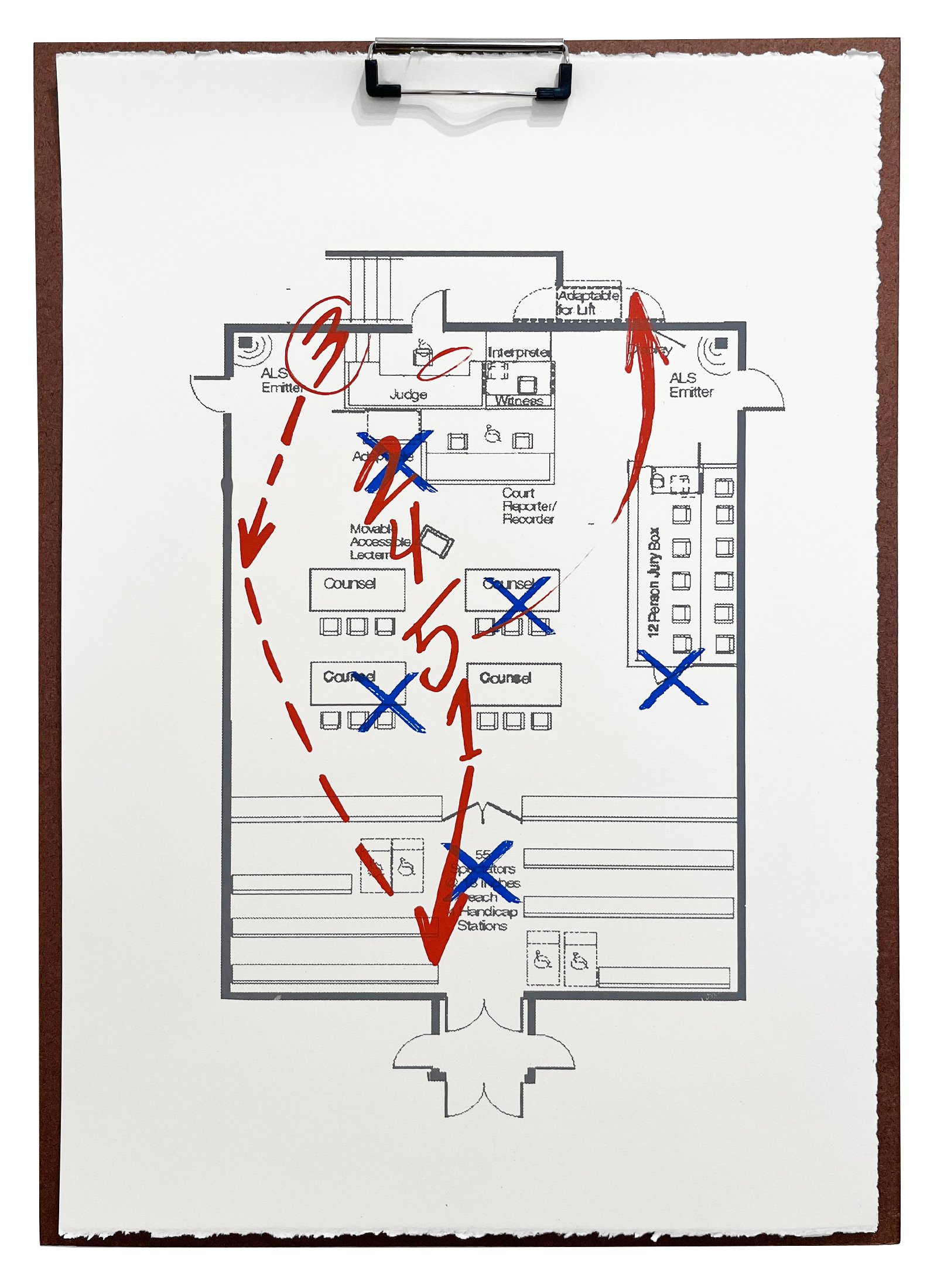 COACH'S PLAYBOOK (W3-2) | 23 x 16 inches / 58.5 x 40.5 cm, screenprint on paper, clipboard, 2022