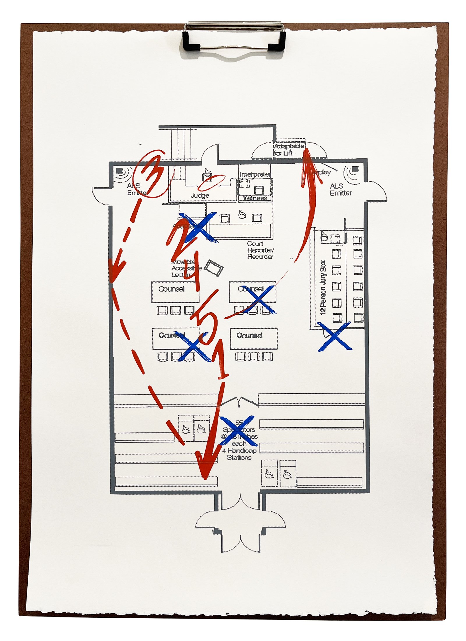 COACH'S PLAYBOOK (W3-3) | 23 x 16 inches / 58.5 x 40.5 cm, screenprint on paper, clipboard, 2022