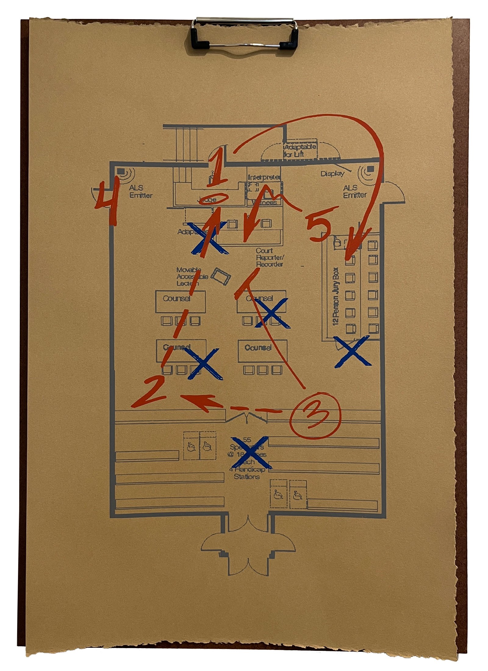COACH'S PLAYBOOK (B1-1) | 23 x 16 inches / 58.5 x 40.5 cm, screenprint on paper, clipboard, 2022