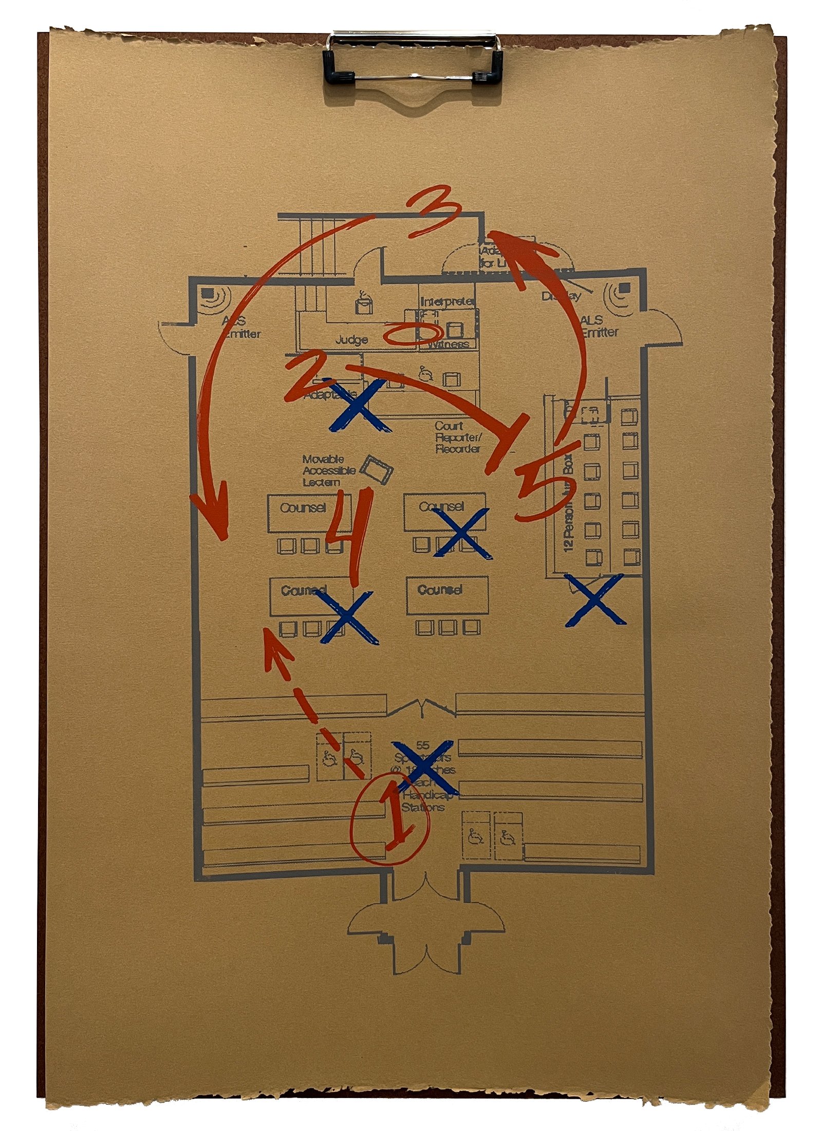 COACH'S PLAYBOOK (B3-1) | 23 x 16 inches / 58.5 x 40.5 cm, screenprint on paper, clipboard, 2022