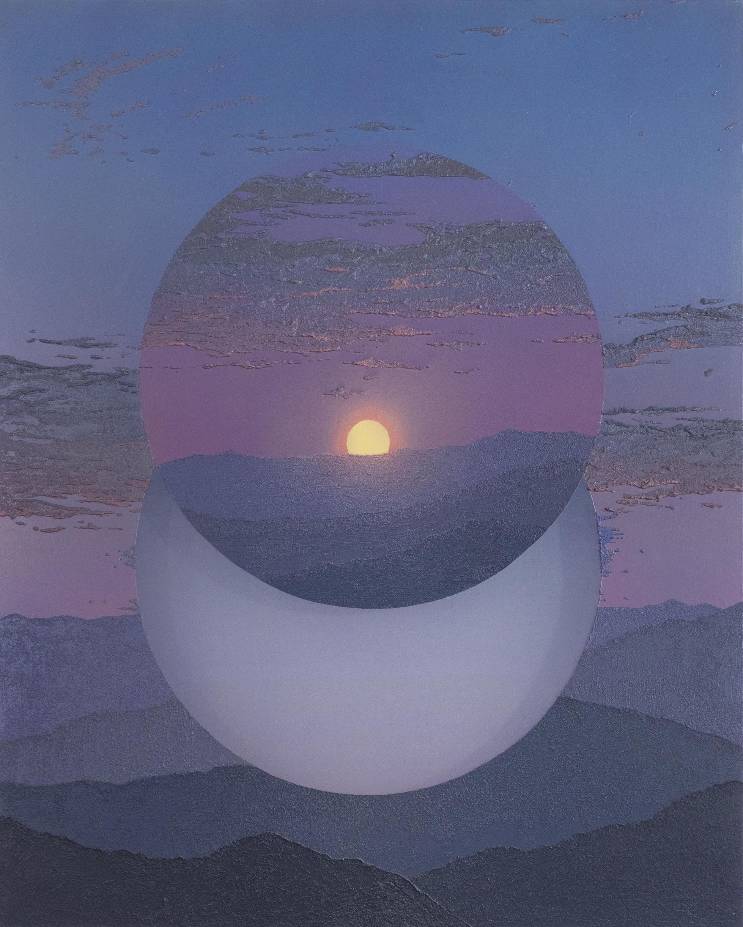 NEW MEXICO (SOUTH ECLIPSE) | 39 x 31 inches / 99.1 x 78.7 cm, acrylic and sand on digitally printed chiffon, 2022
