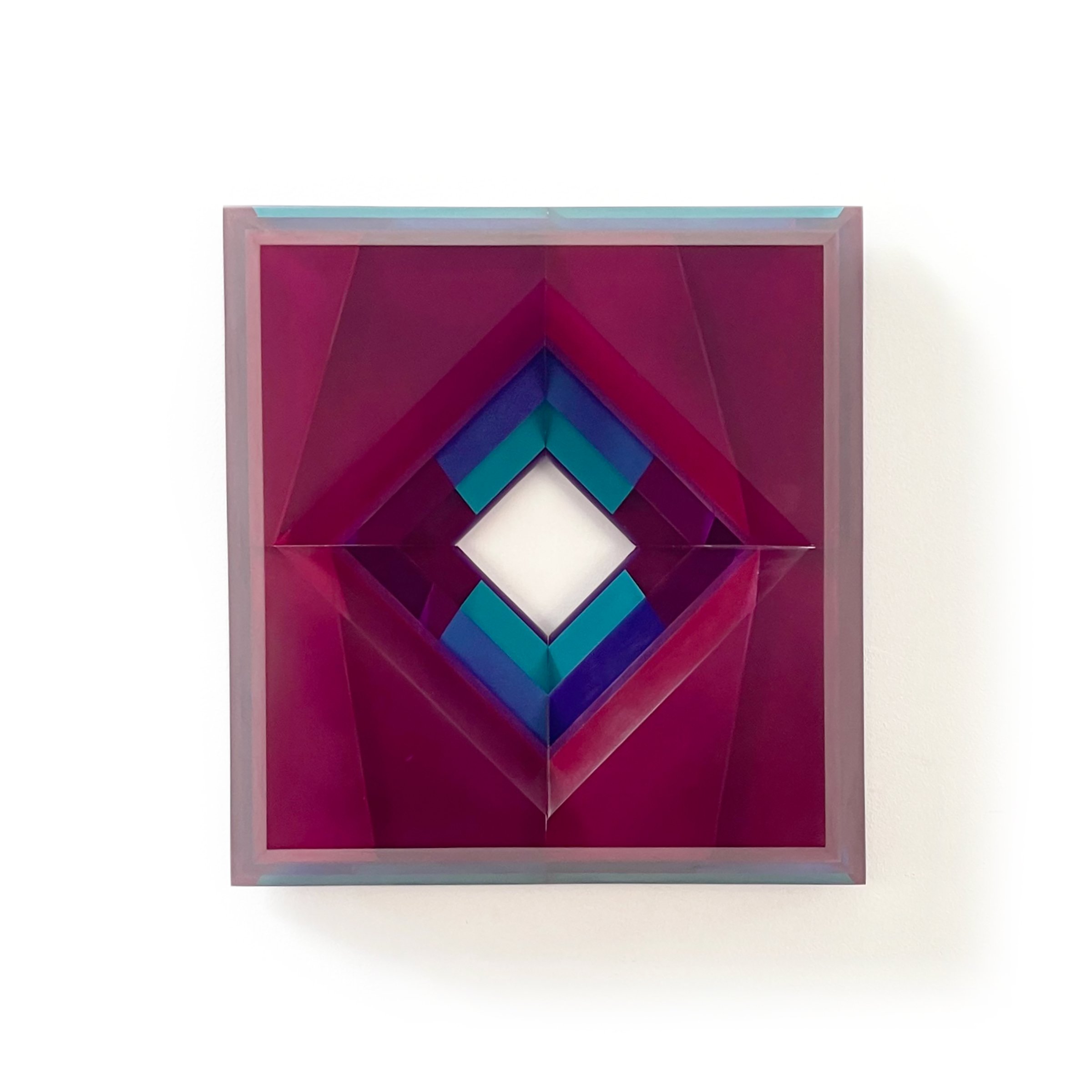 WINDROSE SERIES, RED BLUE | 16.37 x 15.255 x 4 inches / 41.6 x 38.1 x 10.2 cm, mixed media on hand cut lucite, 2022