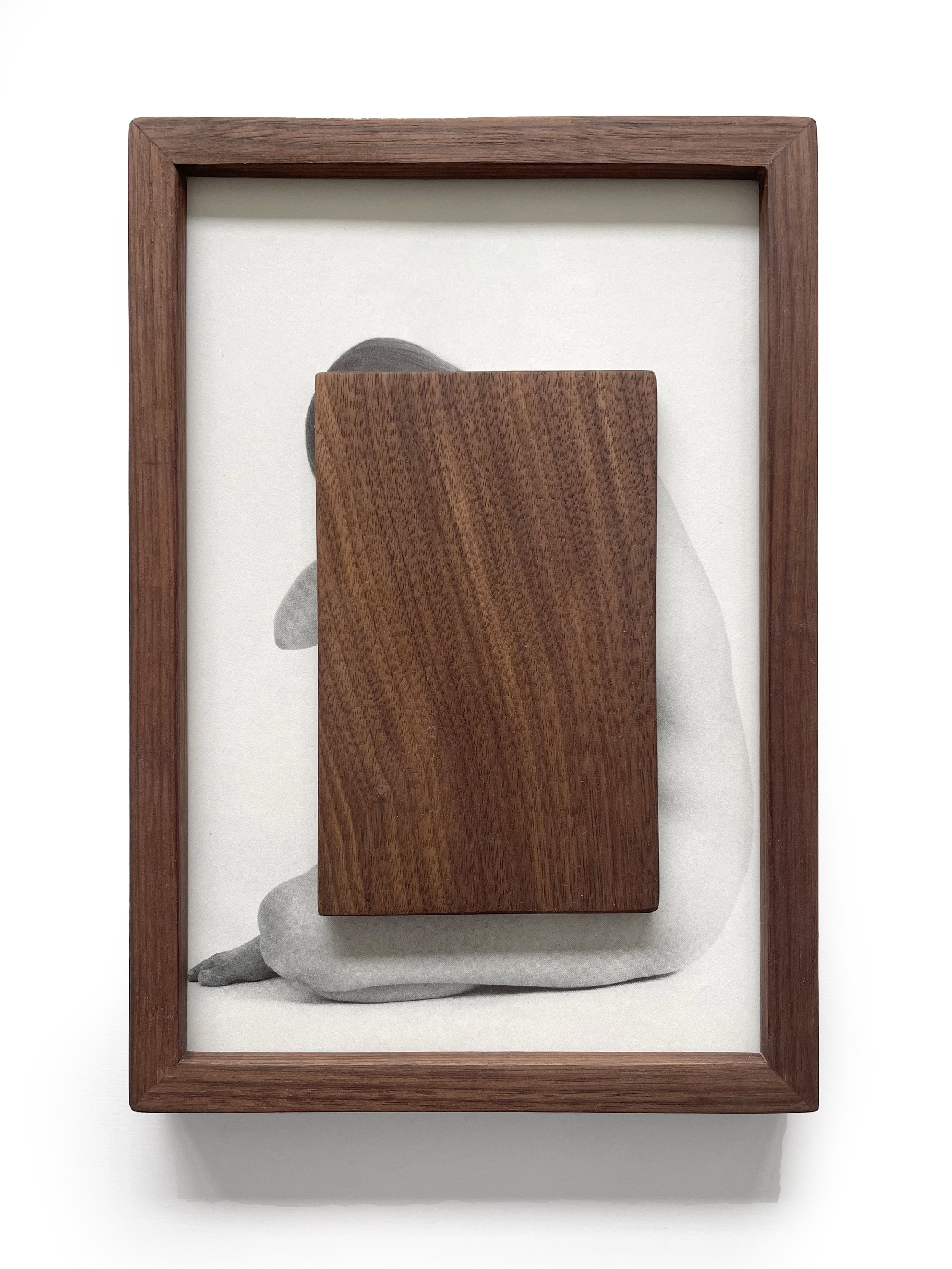 ELI CRAVEN |&nbsp;Human Figure #9, 9.5 x 6.75 inches / 24 x 17 cm, found book page, walnut panel, artist’s frame, 2023