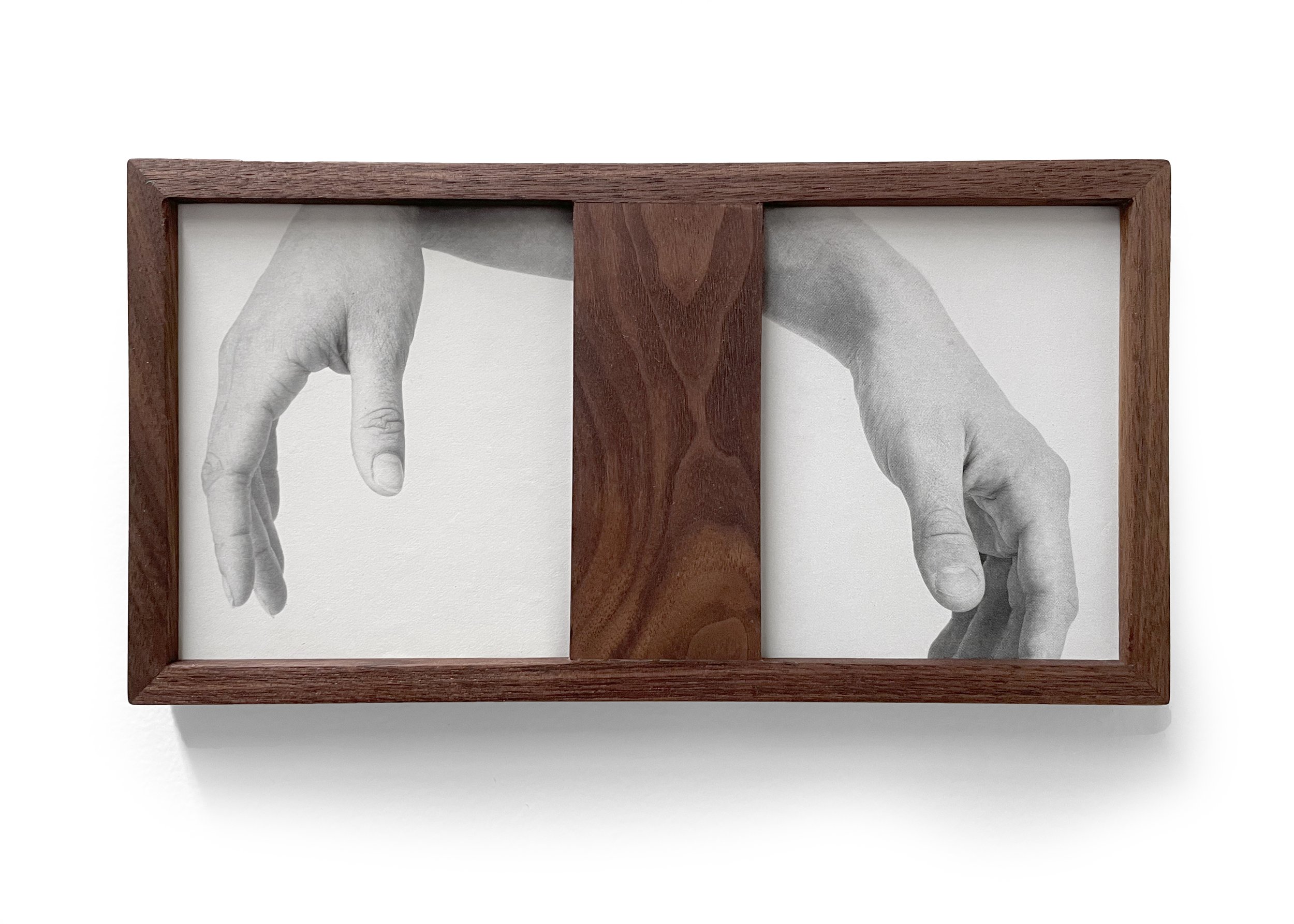 ELI CRAVEN | Human Figure #16, 6 x 11.5 inches / 29 x 15 cm, found book page, walnut panel, artist’s frame, 2023