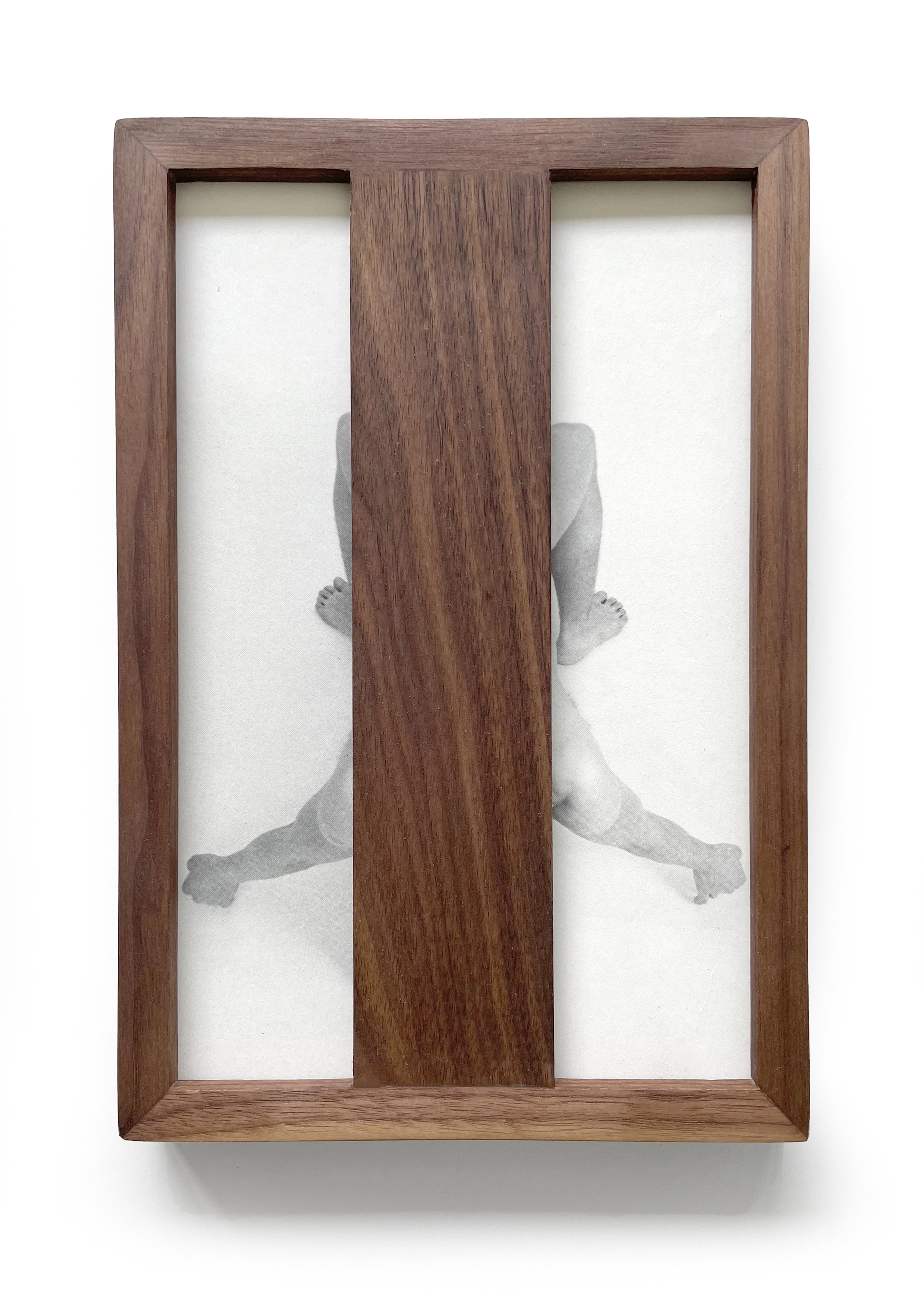 ELI CRAVEN | Human Figure #10, 9.5 x 6.75 inches / 24 x 17 cm, found book page, walnut panel, artist’s frame, 2023