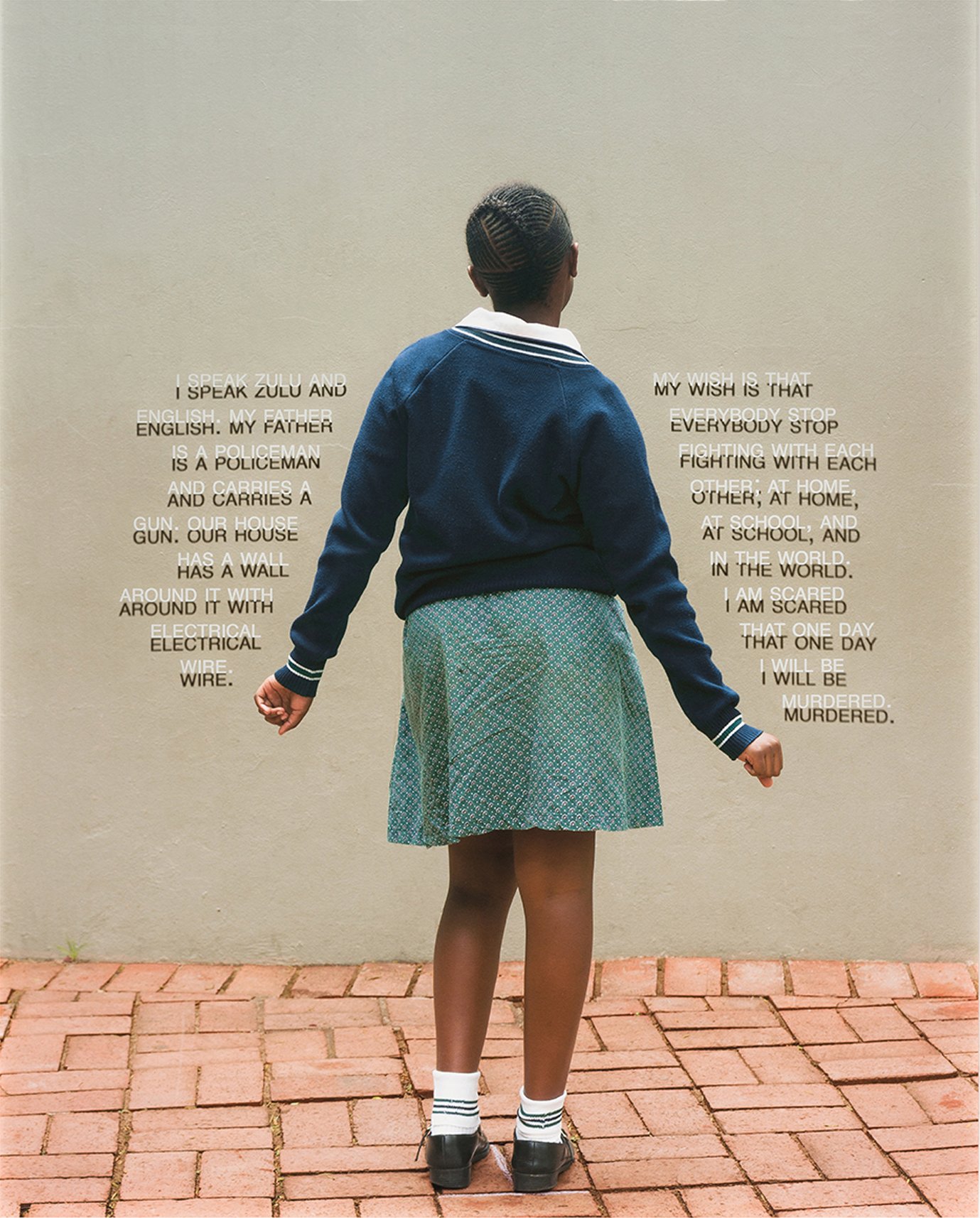 JUDY GELLES | Fourth Grade - Be Murdered (South Africa: Public School), 31.25 x 25 inches / 79.4 x 63.5 cm, framed shadow box, archival pigment print - text printed on plexiglass, edition 1/7, 2018