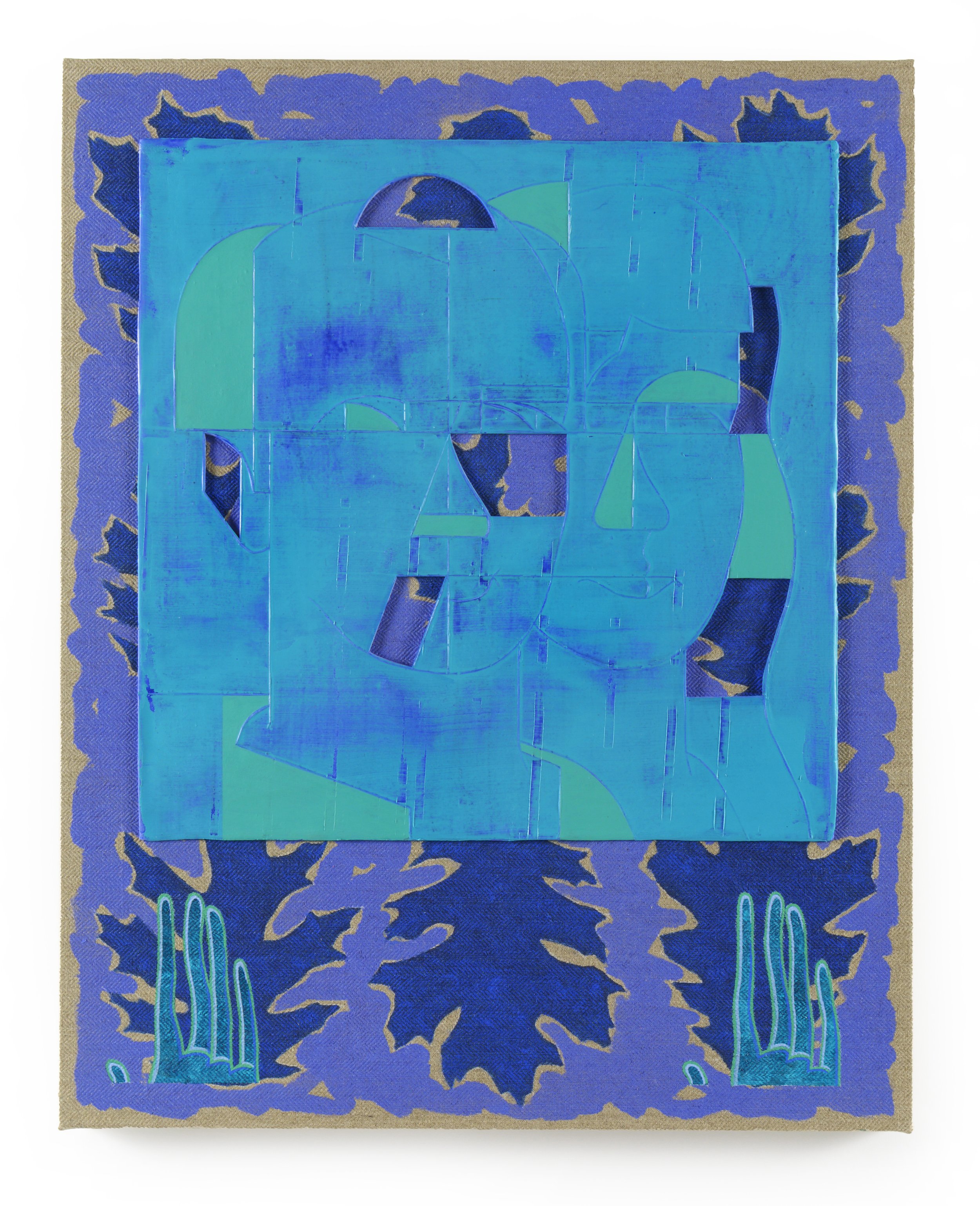BLUE LOVERS (RED OAK) | 30 x 24 inches / 76.2 x 61 cm, cast acrylic mounted, acrylic on linen canvas on panel, 2024