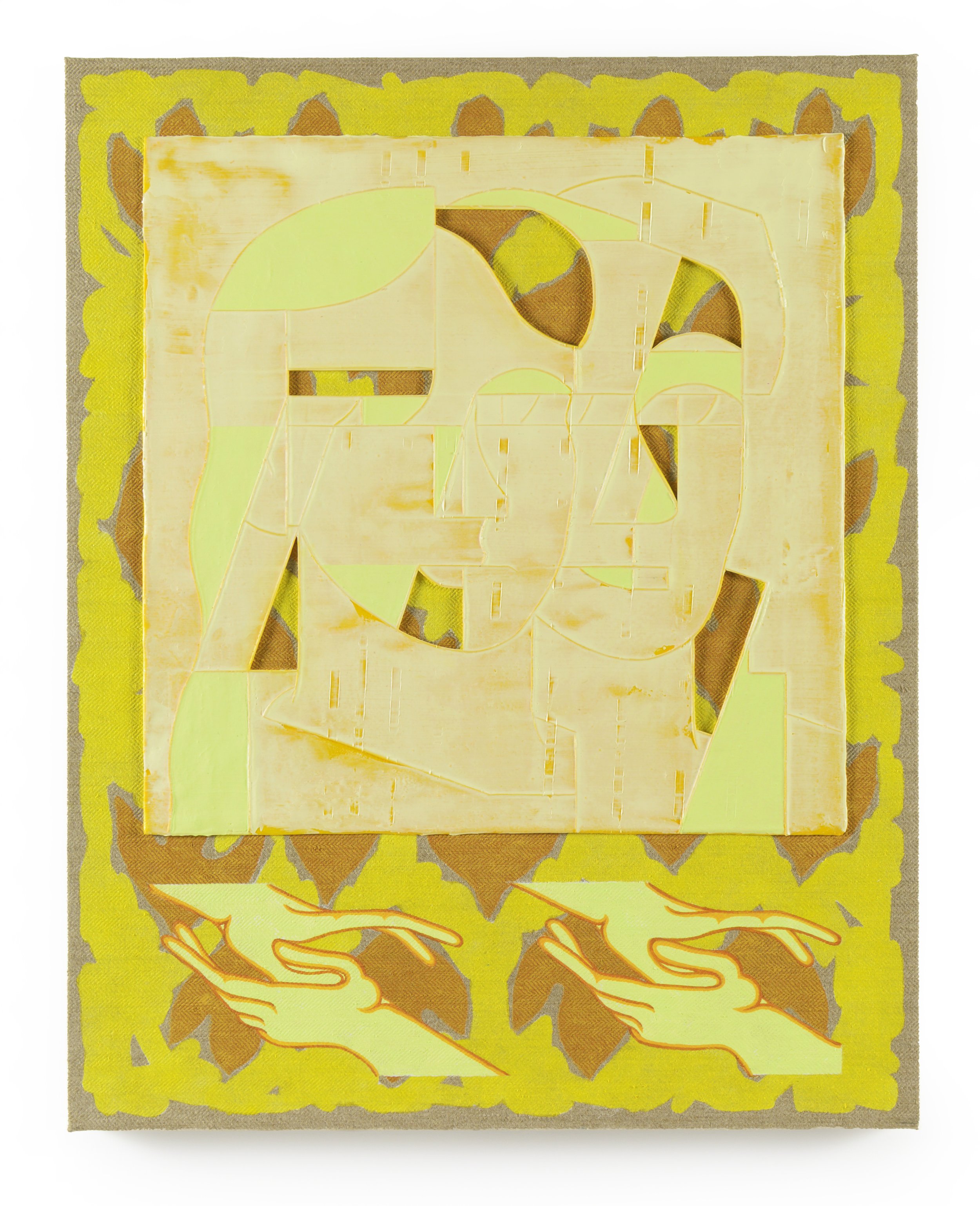 YELLOW LOVERS (SASSAFRAS) | 30 x 24 inches / 76.2 x 61 cm, cast acrylic mounted, acrylic on linen canvas on panel, 2024