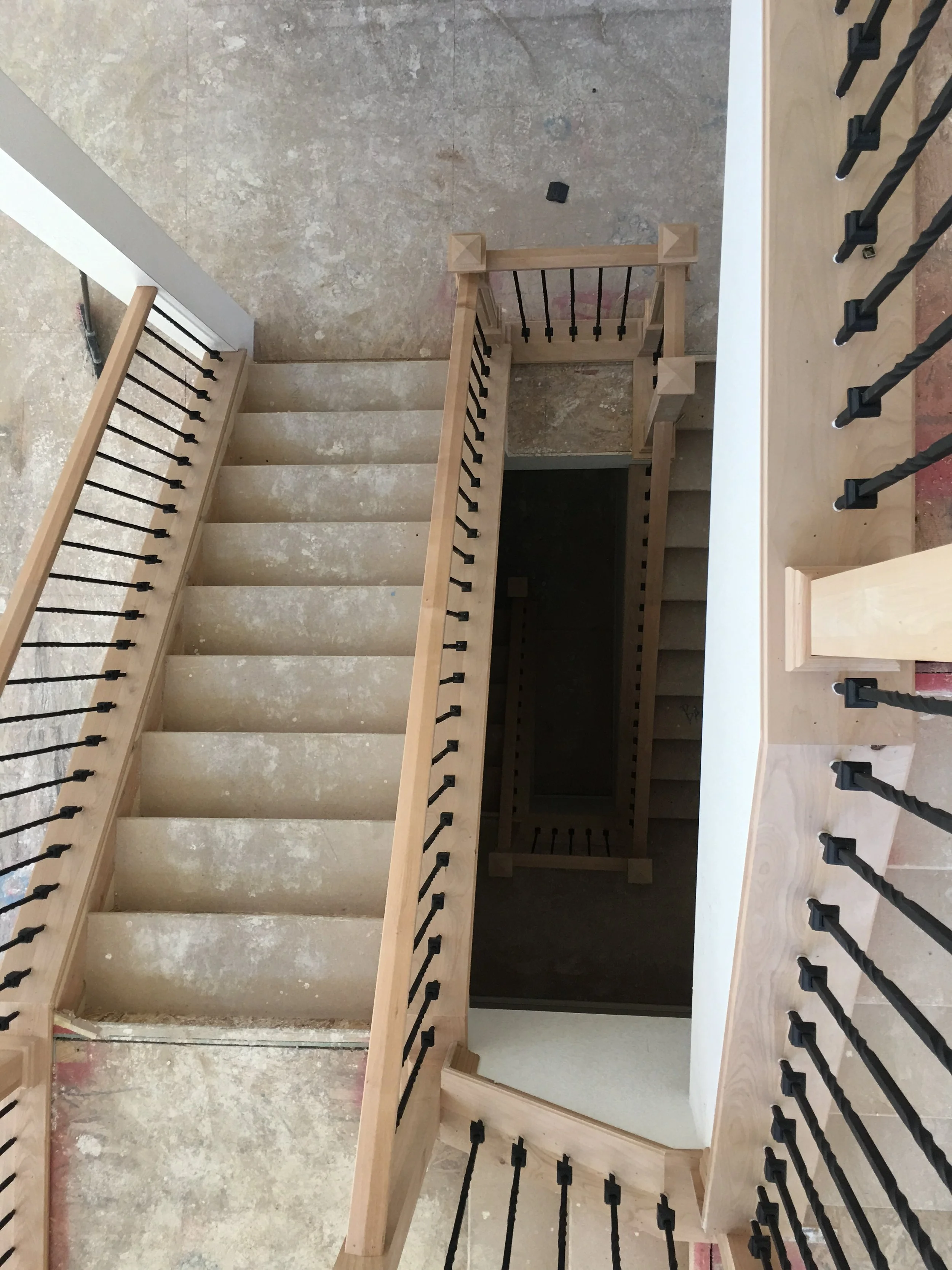 Custom Stair Railings Top View - Front Range Finish Carpentry