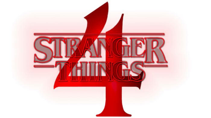 Stranger Things Season 4 Logo in red letters with the number 4 over the usual Stranger things logo