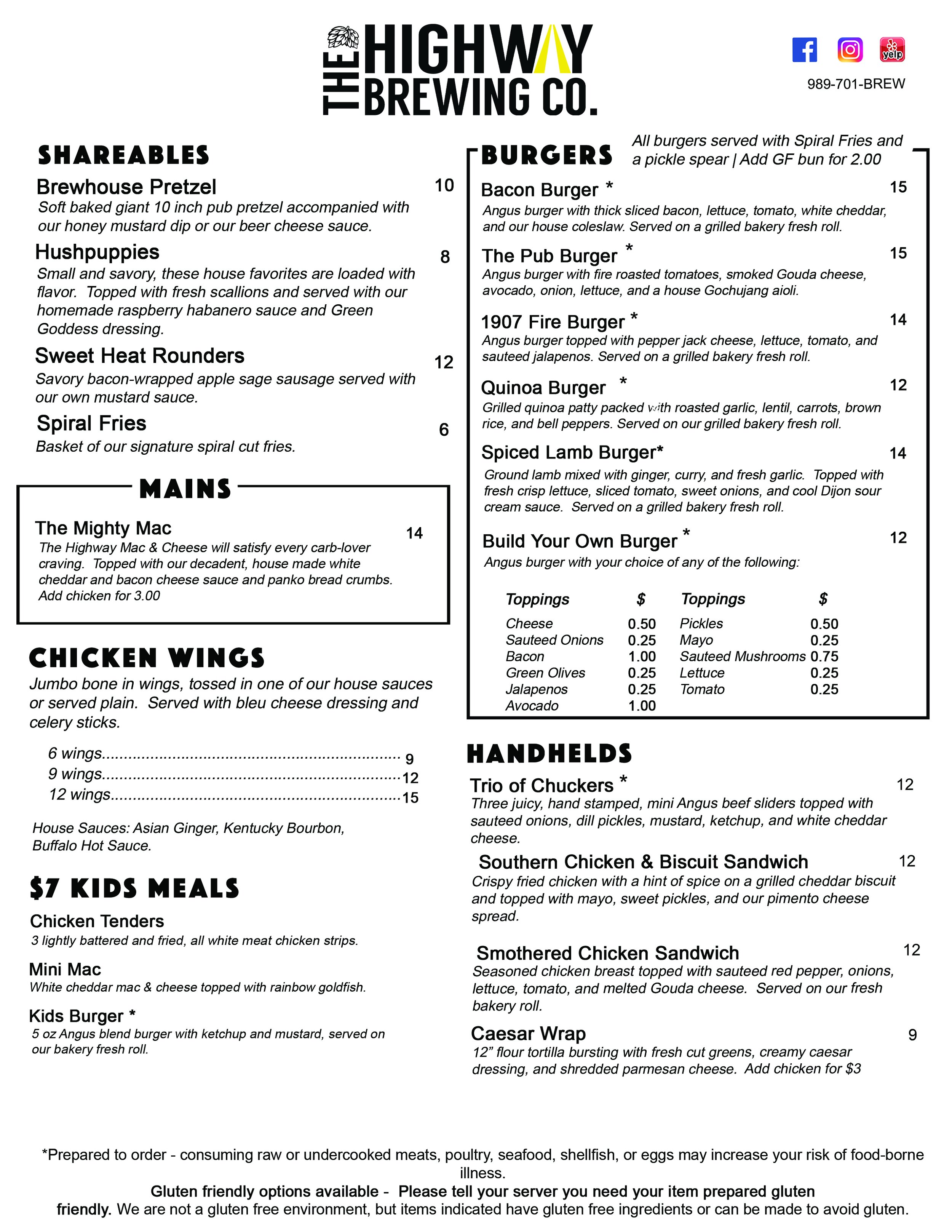 Menu The Highway Brewing Co Menu The Highway Brewing Co