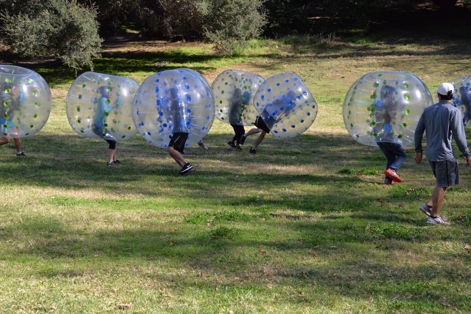 Player in Bubble Suit Bumped and on the Ground