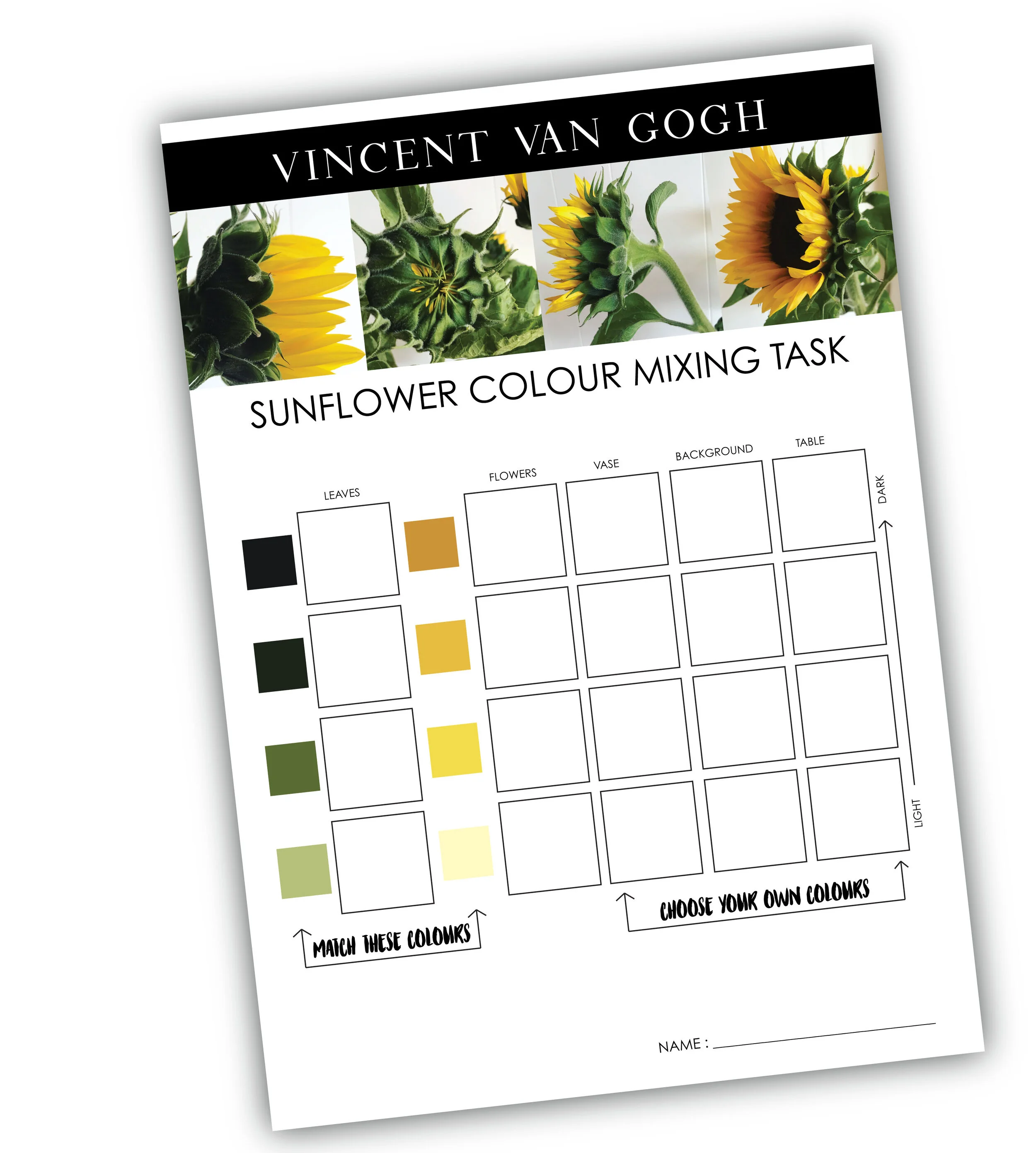 Vincent van Gogh Colour Mixing Worksheet Printable Teaching Resource