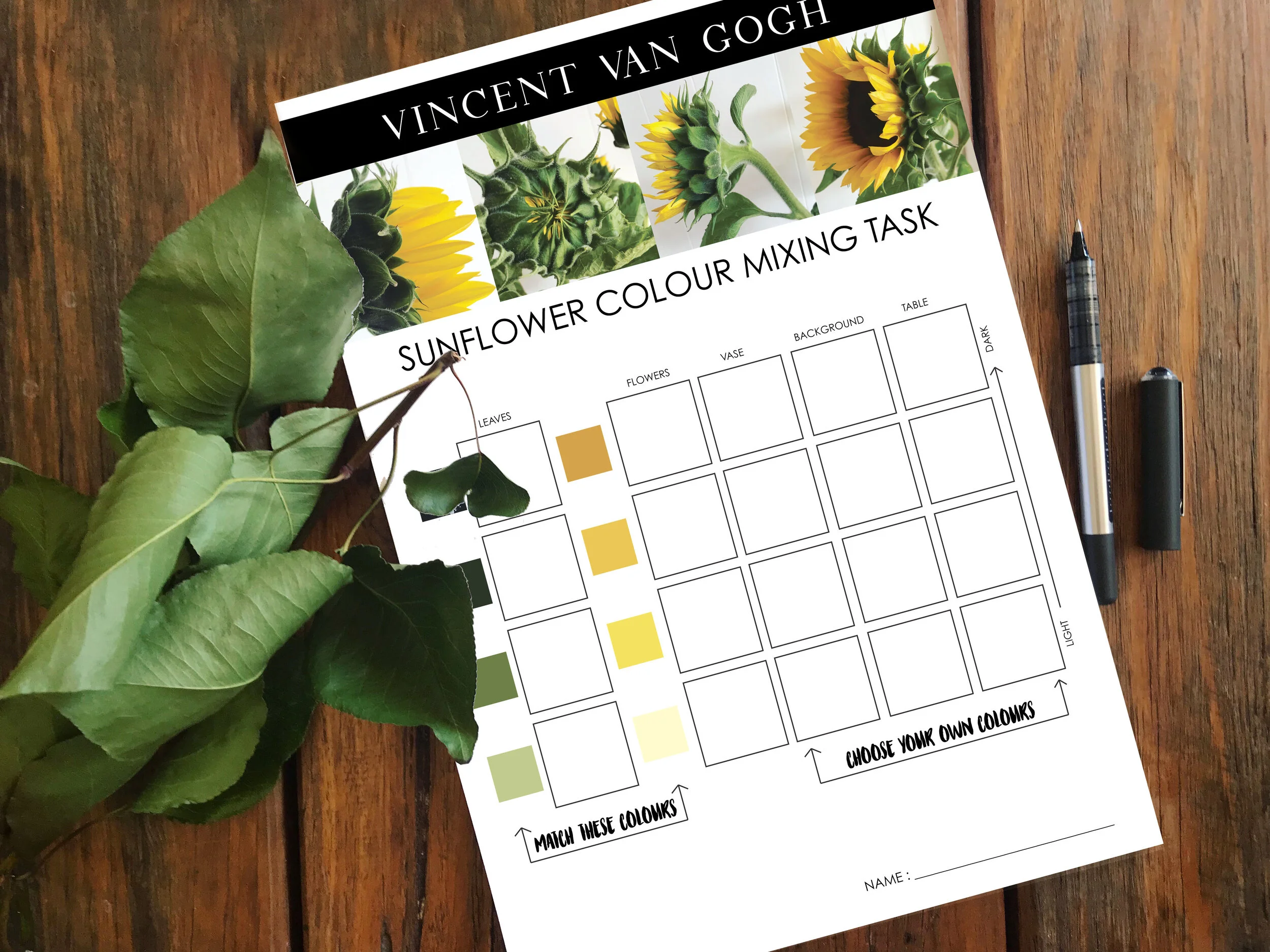 Vincent van Gogh Colour Mixing Worksheet Printable Teaching Resource