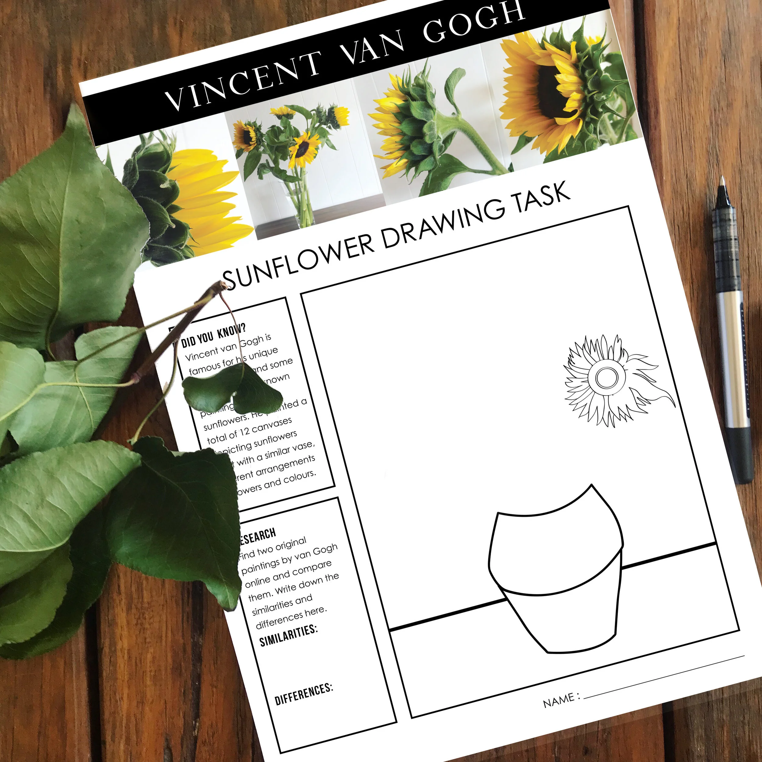 Vincent van Gogh Drawing Worksheet Task