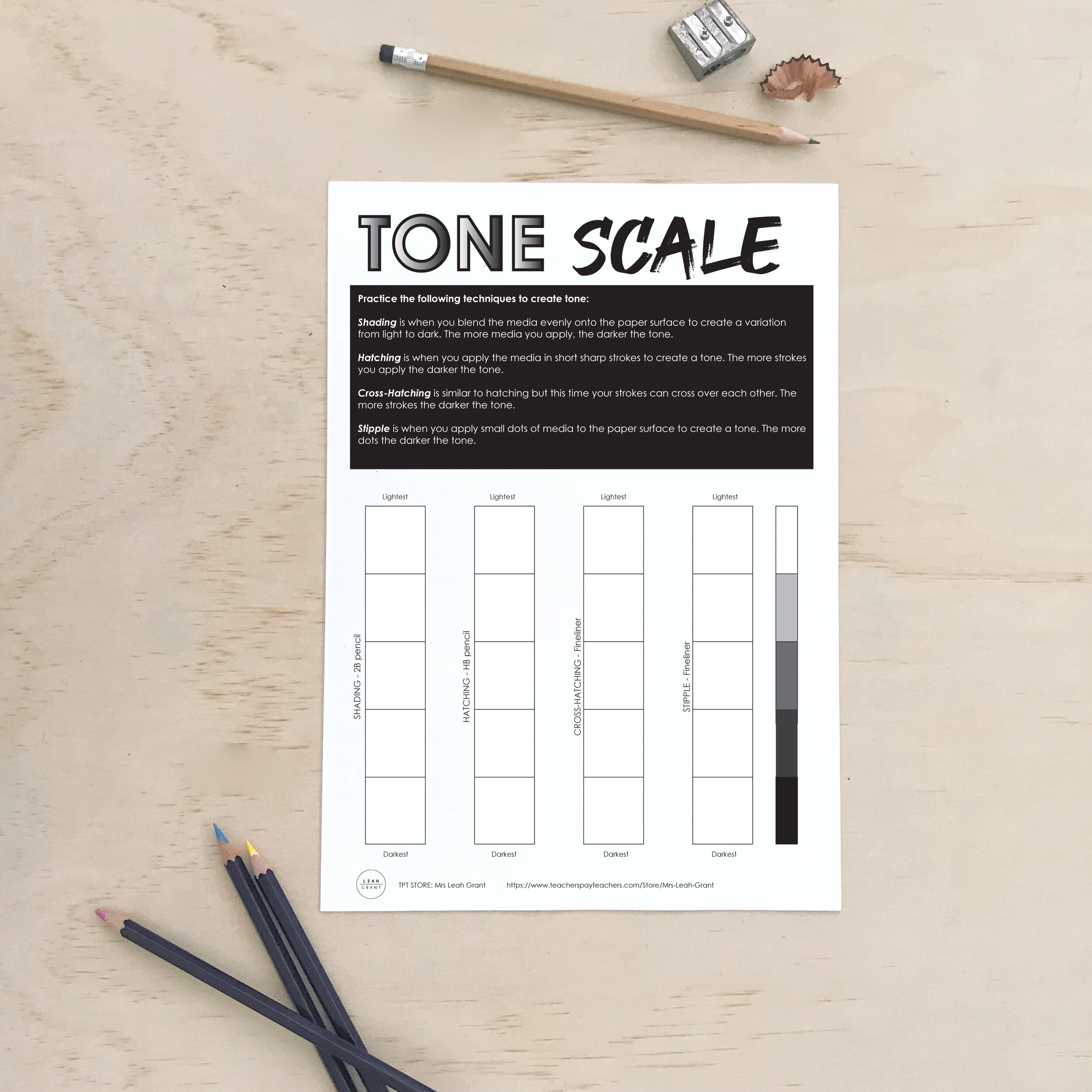 Tone Shading Scale Worksheet Crosshatch Stipple drawing Techniques