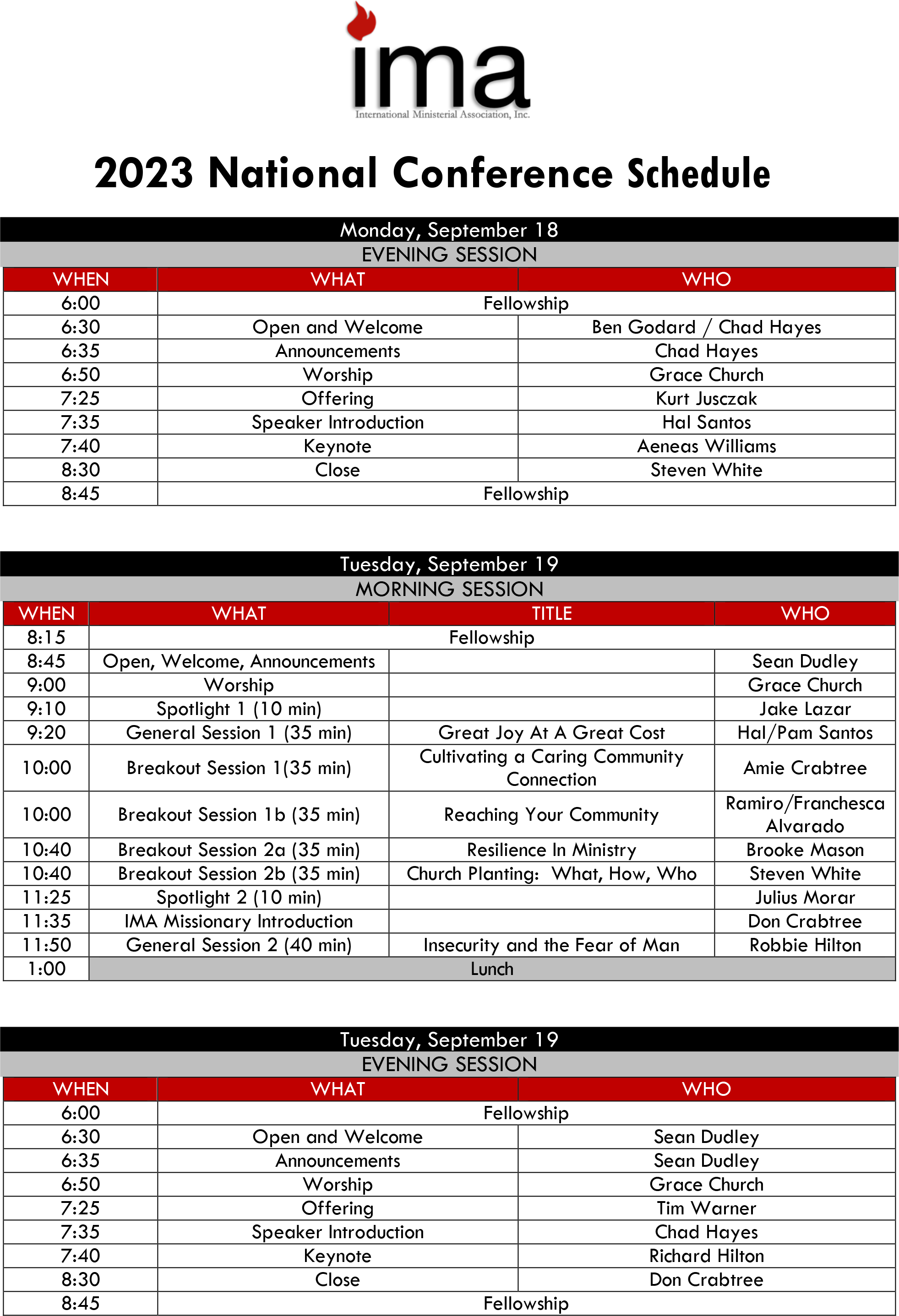 schedule — International Ministerial Association, Inc.