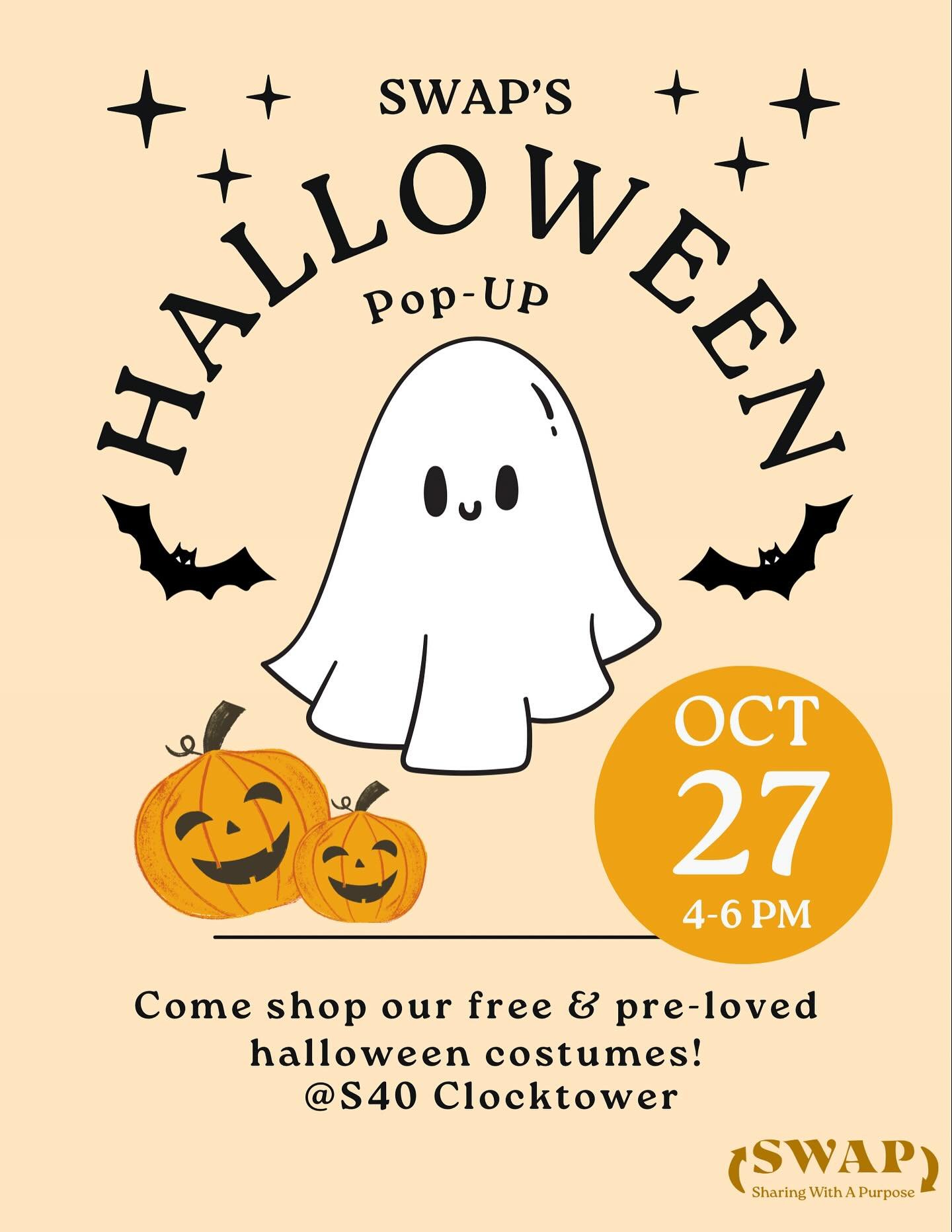 Need a last minute costume for Halloweekend? We&rsquo;ve got you! 🎃

Shop our FREE second-hand costumes on October 27th from 4-6pm by the S40 clocktower!👻