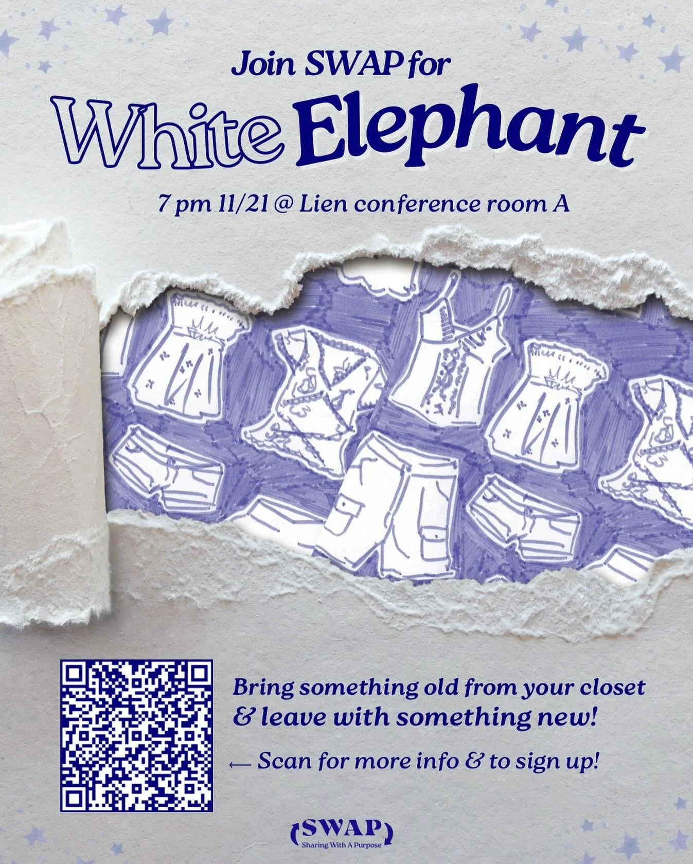 Join us for a fun white elephant clothing exchange 🎁✨ Bring something old from your closet (wrapped and ready) and leave with something new! Sign up to join the fun 🎊