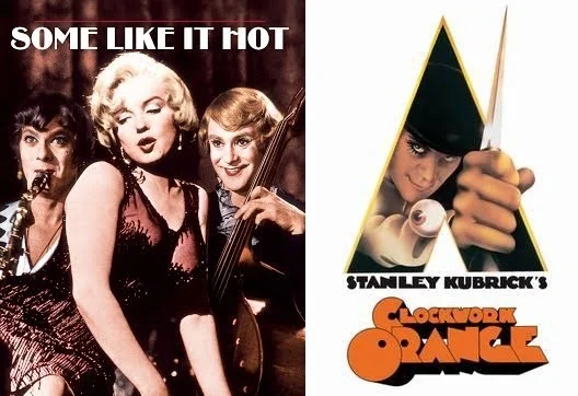 As improbable as it might seem folks, this is our 100th episode! That’s more than two years of talkin’ bout movies, tape, and toilets. We decided to mark this milestone by spinning the old AFI Roulette wheel which yielded the incongruous duo of Some Like it Hot (1959) and A Clockwork Orange (1971). Want an imagined comic about a hapless gas station attendant’s last meal at Arby’s? Covered! Need a meandering speculation about a desert-island-stranded tuba player and her one-legged jockey inamorato? Included! Curious about Betsy the Honey Bucket’s unfortunate encounter with Ryan’s gusty butt? It’s all here on this week’s extra special double helping of Ex Rated Movies!