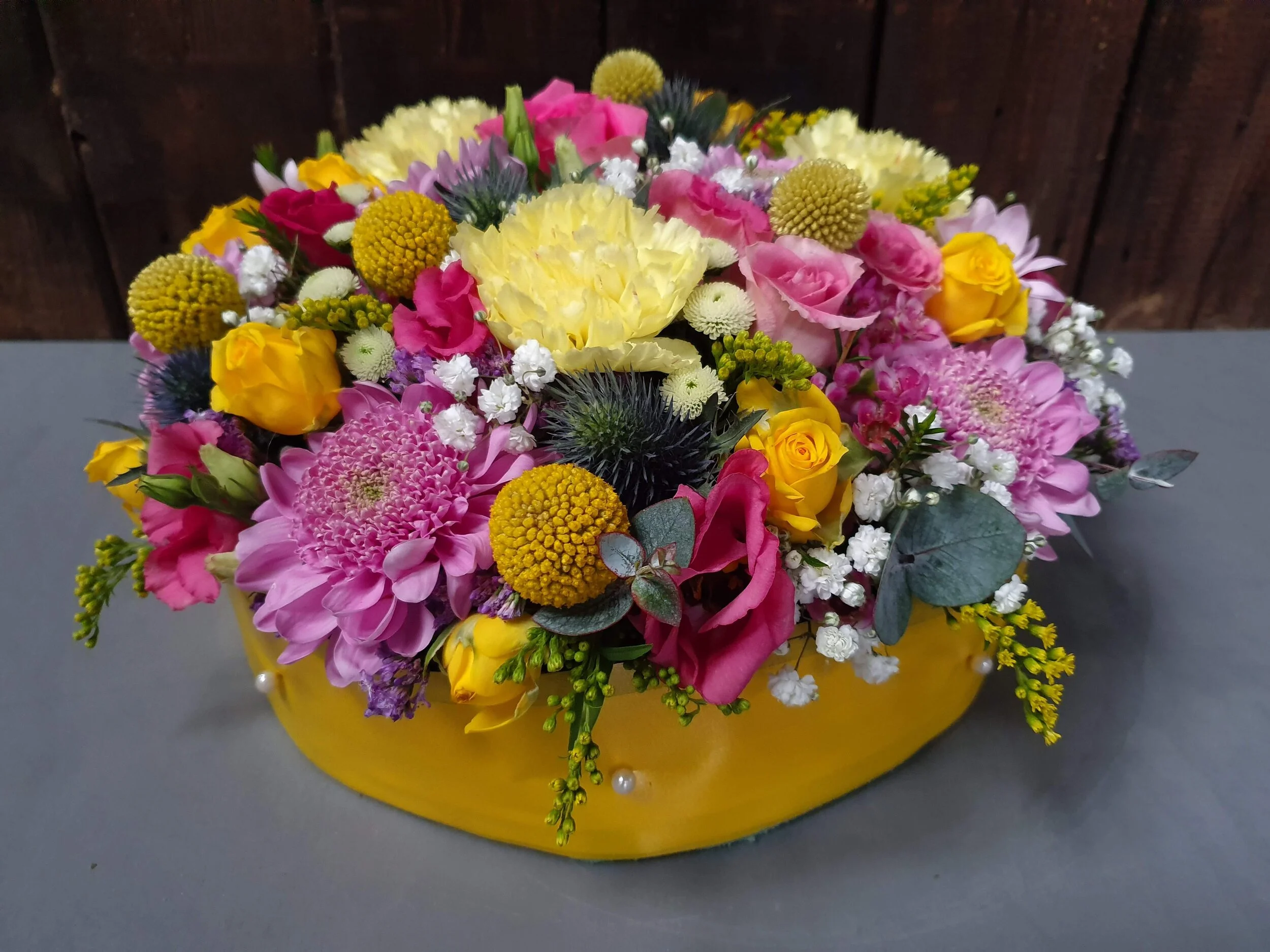 Yellow & Pink Floral Cake Design — Bunch Florist
