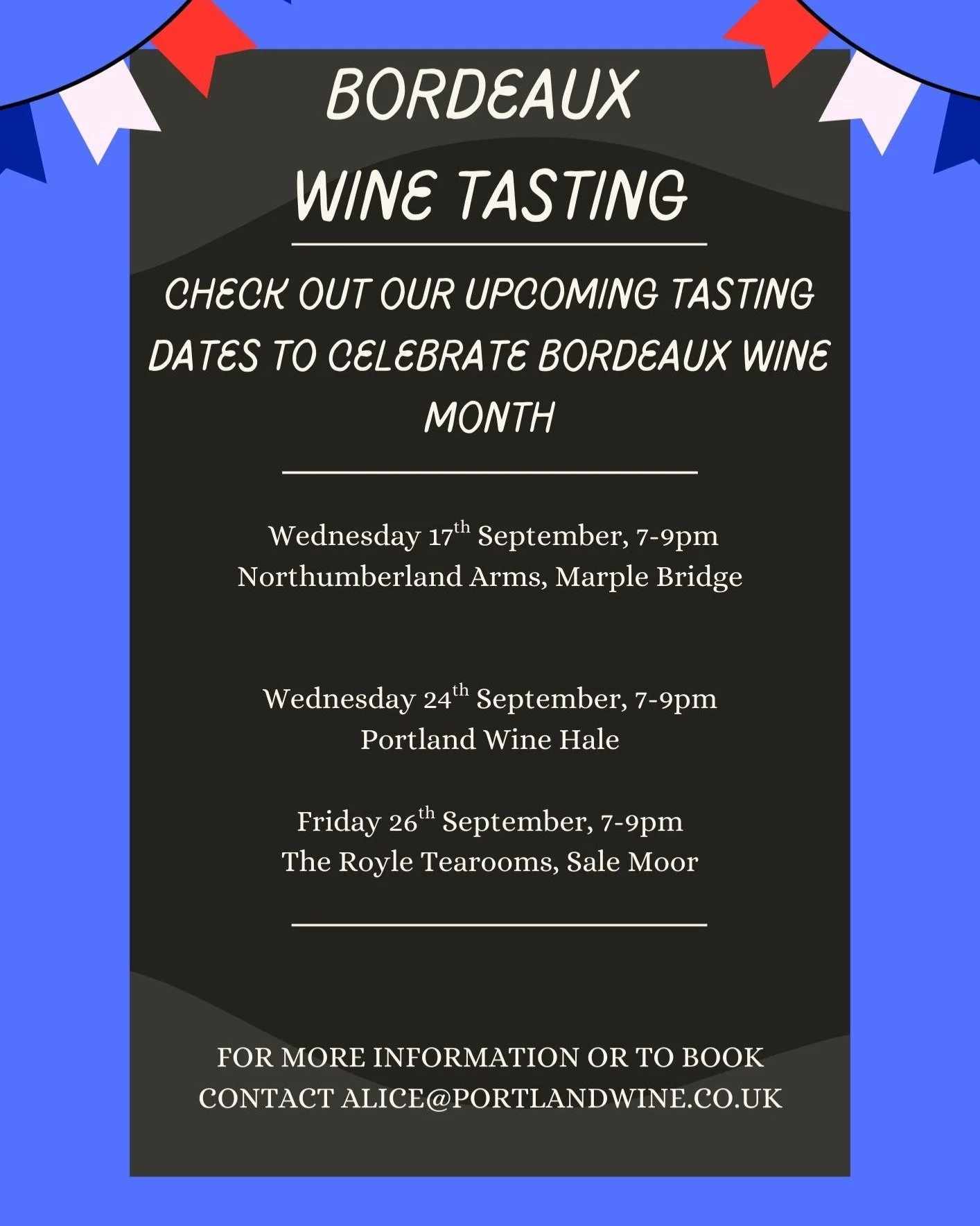 Join us to celebrate #BordeauxWineMonth with @bordeauxwines 

⭐Wednesday 17th September, join the Portland Marple team at The Northumberland Arms from 7-9pm for a showcase of a range of wines of differing styles from Bordeaux, alongside an individual