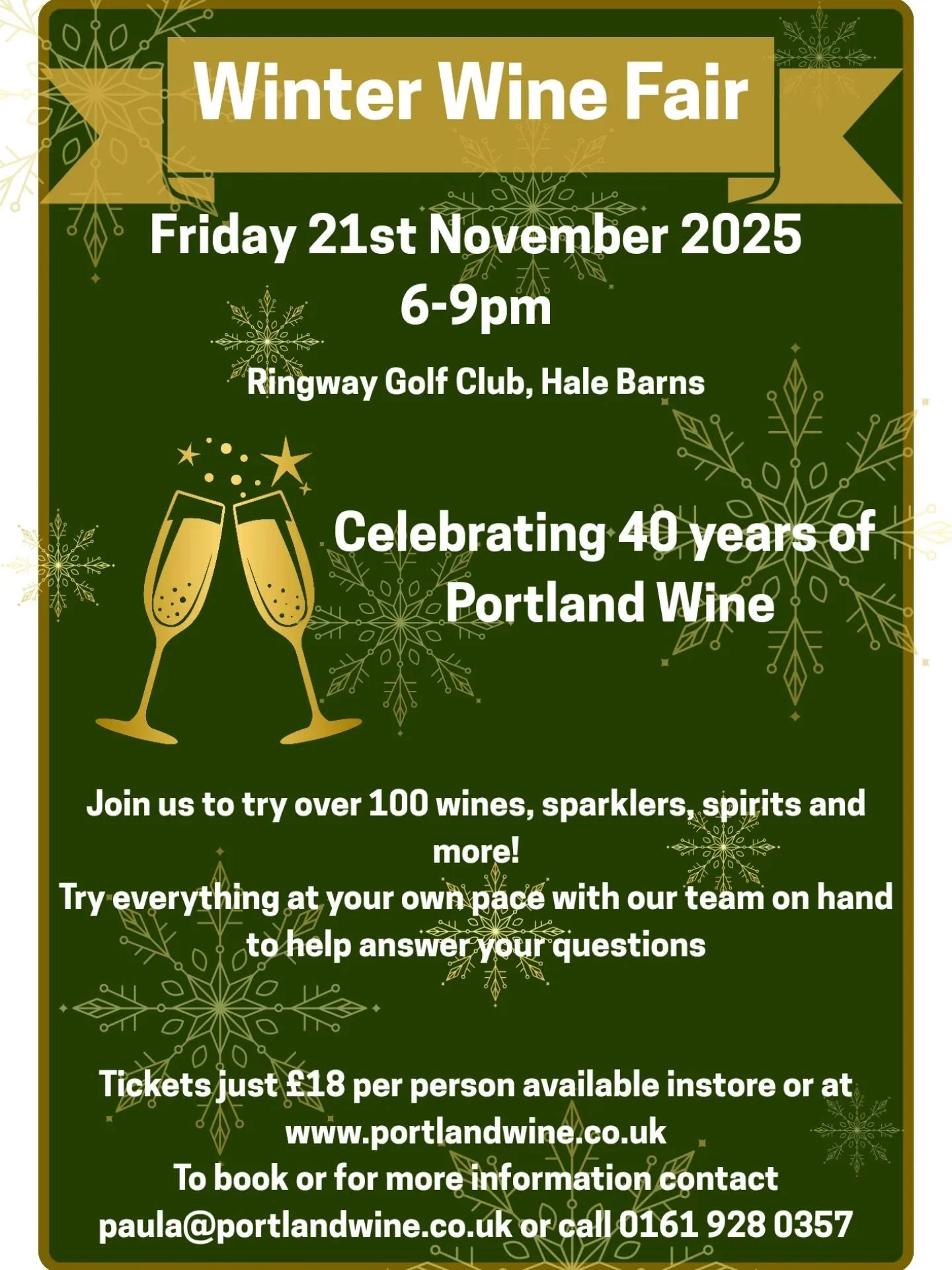 Have you got your tickets for our Winter Wine Fair yet?! The line up of wines is fab as ever and we're really looking forward to seeing you all for a great night 

🗓 Friday 21st Nov 6-9pm
📍@ringwaygolfclub Hale Barns
⭐️ Over 100 wines, sparklers, s