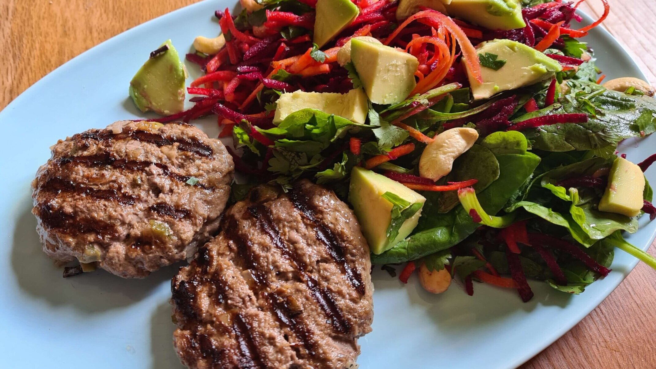 Handmade Burgers with Avocado &amp; Beetroot Salad