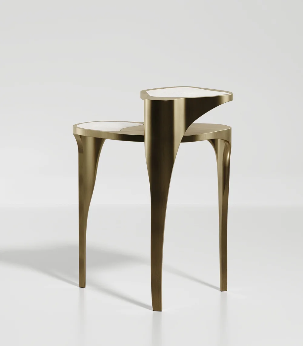 Shagreen Side Table with Bronze-Patina Brass Details — R&Y